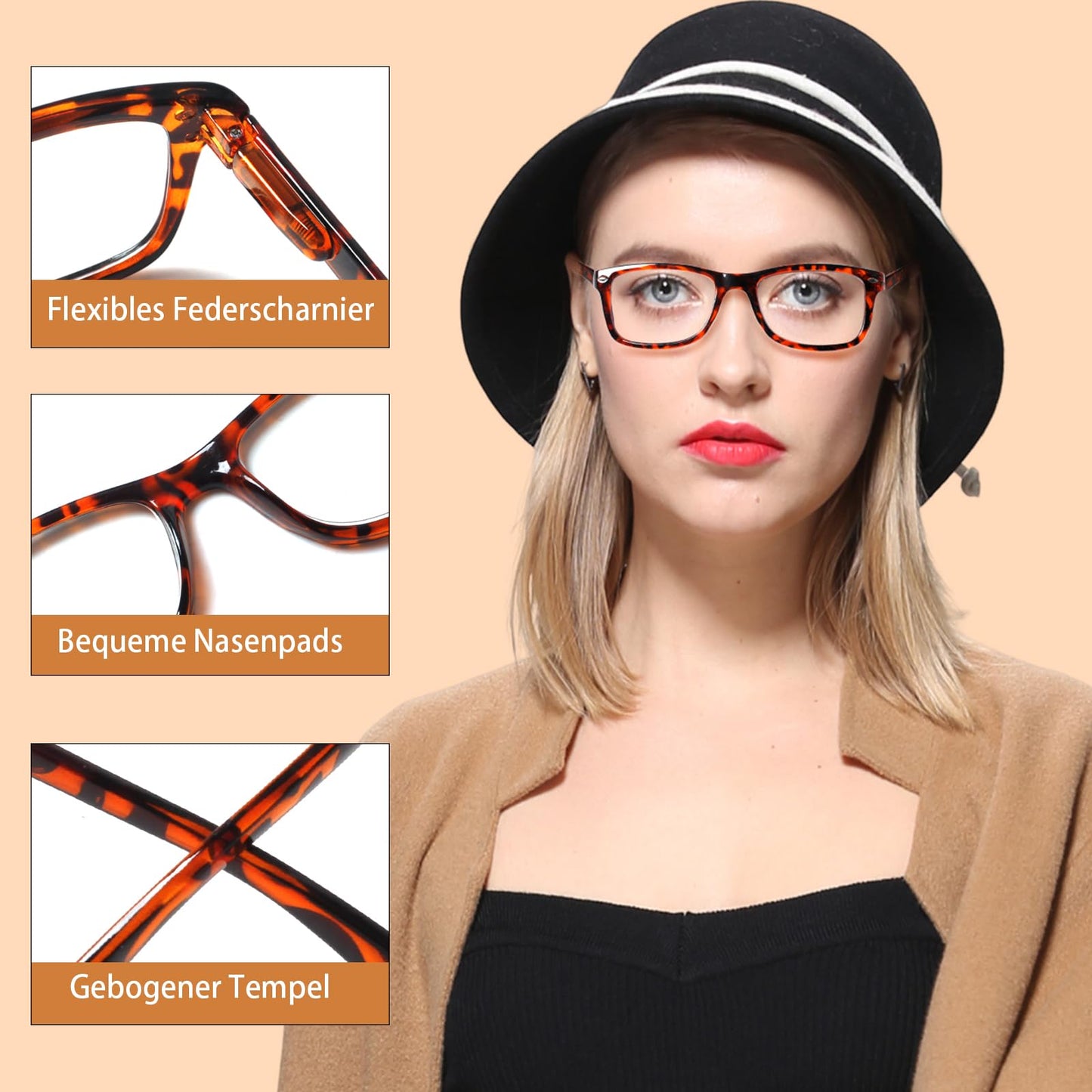 COJWIS 5 Pack Lesebrille Blaulichtfilter Brille Herren Damen Schwarz Leser Computer Brillen Feder Scharnier Lesebrillen (5 Schwarz, 2.75, Dioptrien)