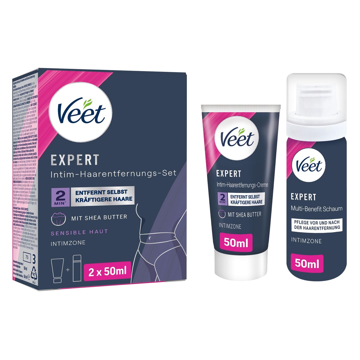 Veet Men Intim-Haarentfernungs-Set - Enthaarungscreme für den Intimbereich, für men and women - 100 ml Tube & 50 ml Pflegebalsam