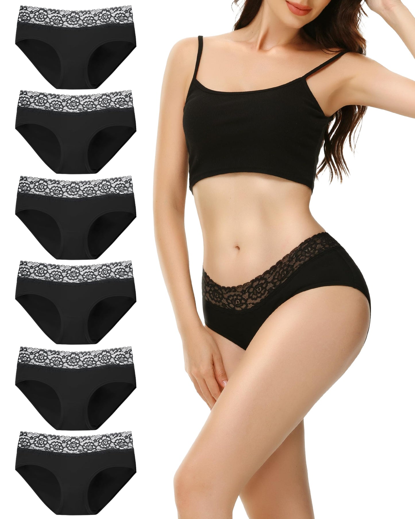 Women's Lace Hipster Cotton Soft Comfortable Underwear – Multipack of 6