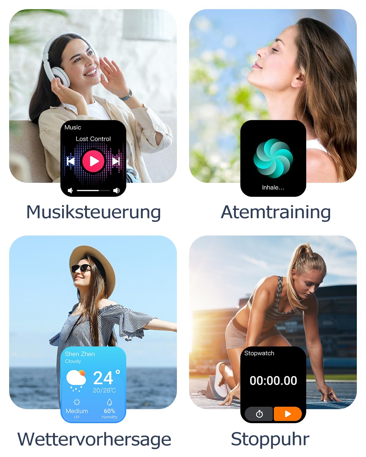 GRV Smartwatch für Damen Herren mit Telefonfunktion,Fitnessuhr mit Pulsmesser SpO2 Schlafmonitor Schrittzähler IP68 Wasserdicht,Multi Sportmodi Smart Watch Fitness Tracker für iOS Android Handy