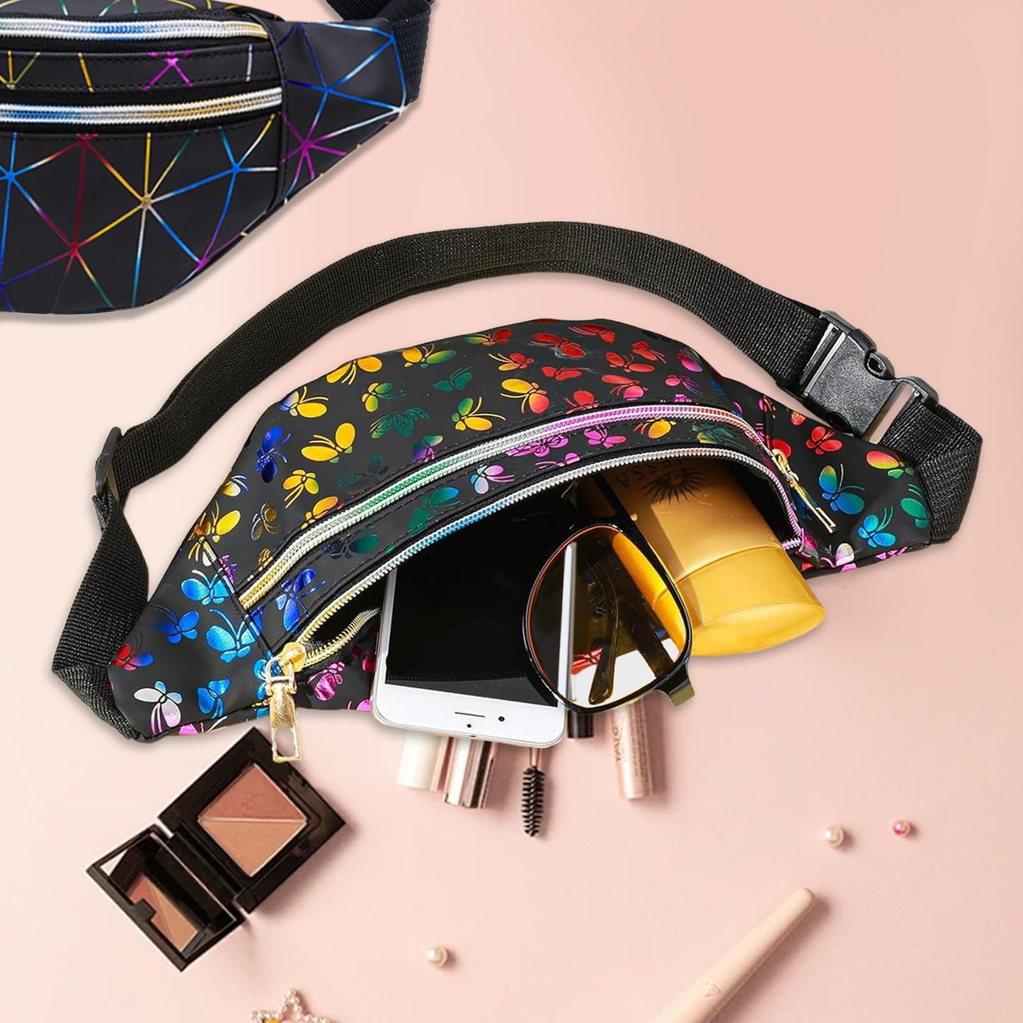Girls' Butterfly Fanny Pack – Stylish PU Leather Waist Bag with Keychain