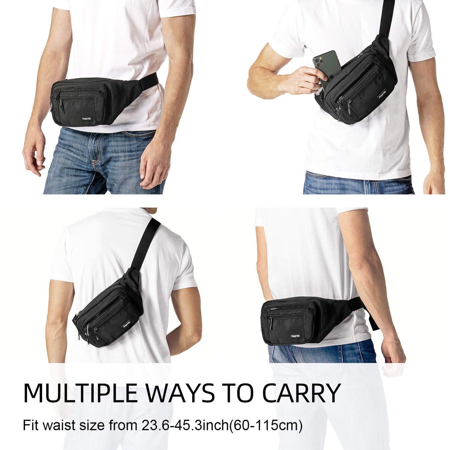 FREETOO Waist Bag – Waterproof Fanny Pack with 6 Zippered Pockets