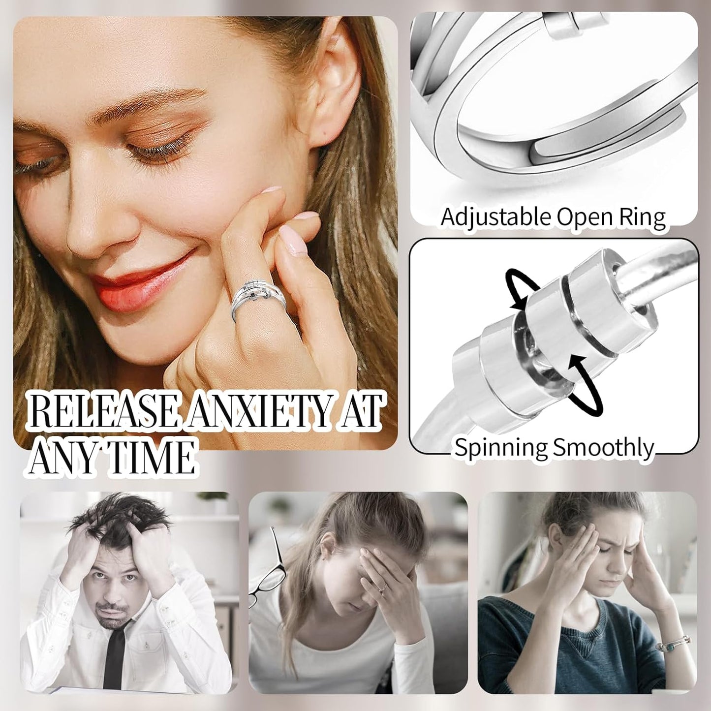 6-Piece Adjustable Anxiety Spinner Ring Set
