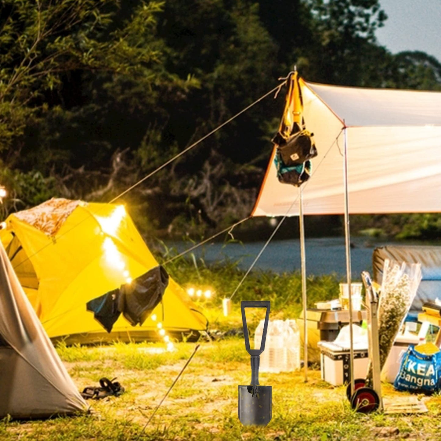 GREELUE Klappspaten, Spaten Garten, Schaufel aus hochfestem Karbonstahl, Gebrauch für Outdoor-Aktivitäten, Camping, Schneeschaufeln, Gartenarbeit, Graben (Schwarz)