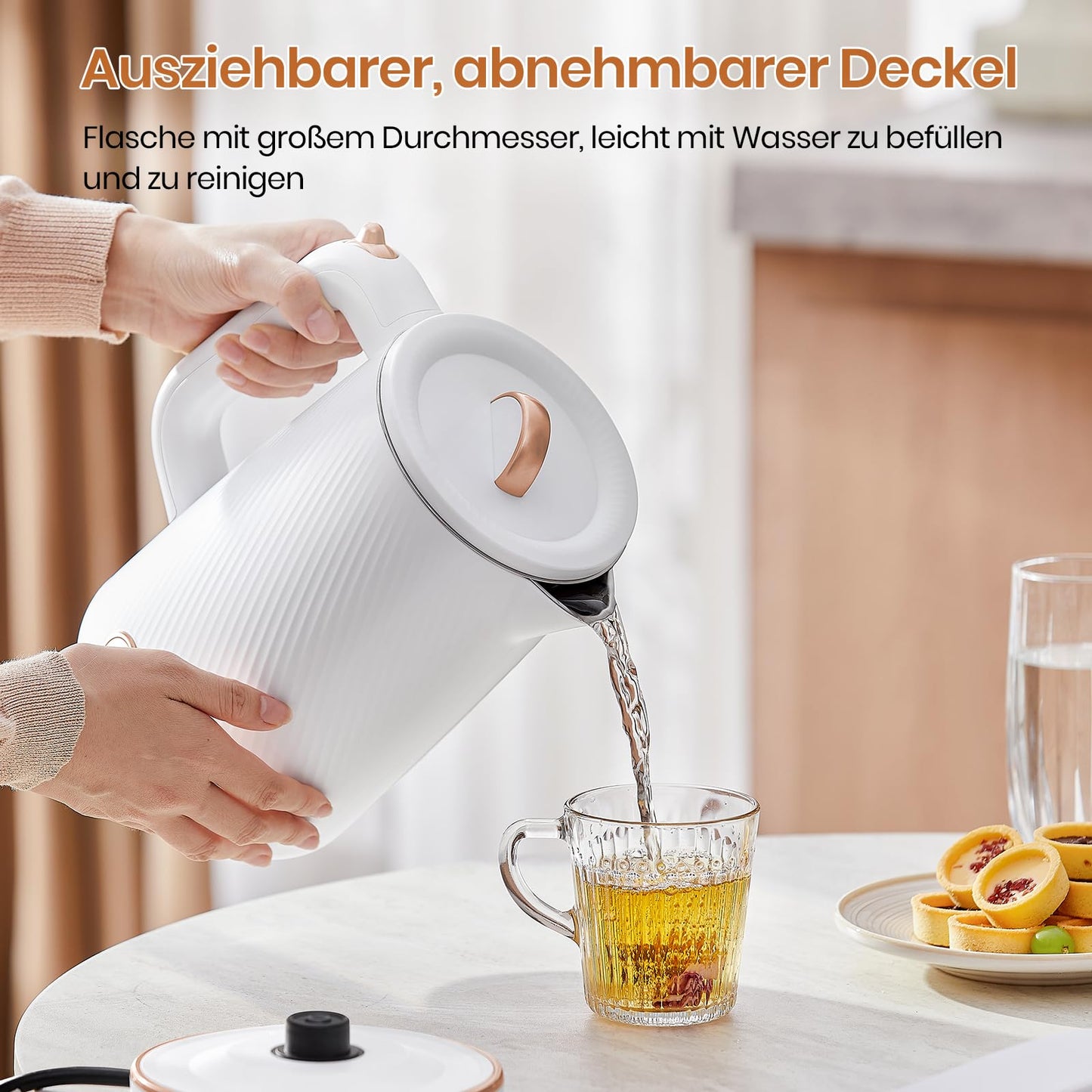 OLEGA Wasserkocher - 1800W Schnellaufheizender Elektrischer Teekessel BPA-freier 304 Edelstahl Elektrischer Wasserkocher mit Automatischer Abschaltung und Trockengehschutz Perfekt für die Familie 1.8L