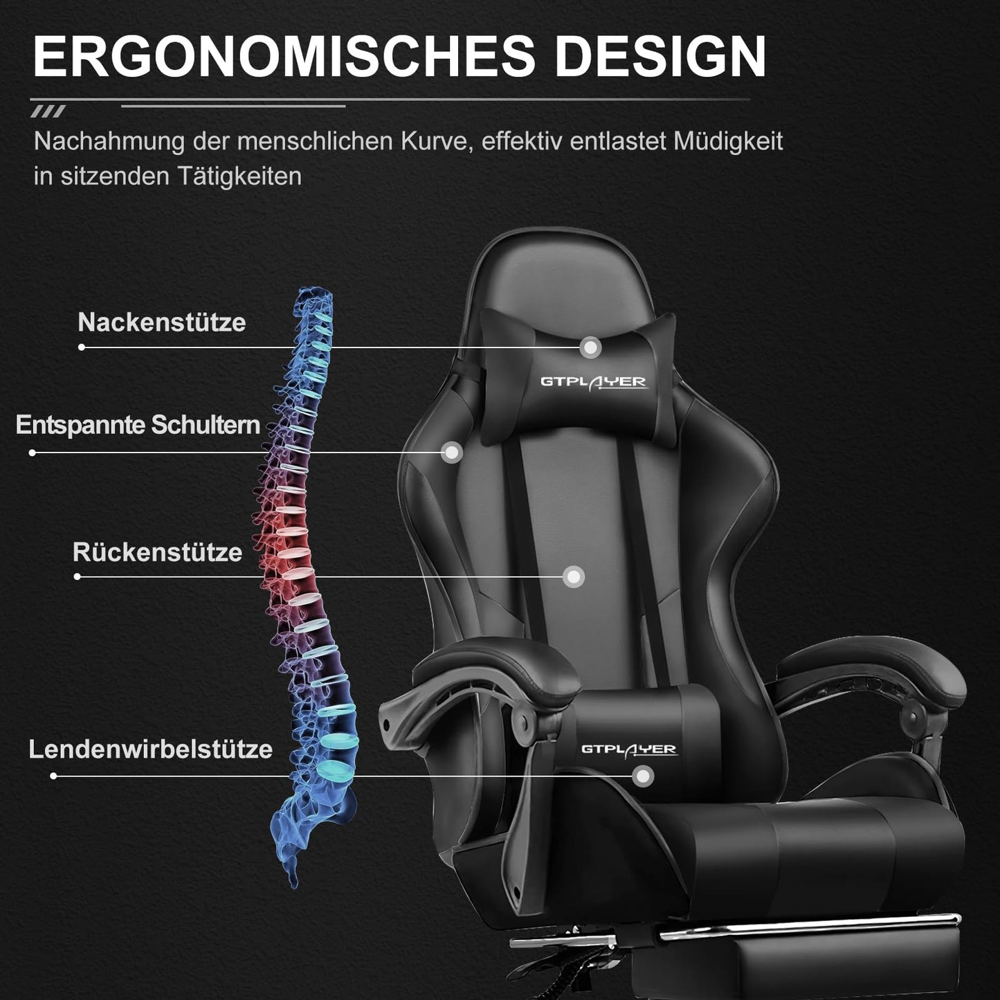 GTPLAYER Office Chair Gaming Chair Massage Gaming Armchair Ergonomic Gamer Chair with Footrest, Headrest Massage Lumbar Cushion, Padded Gaming Chair, Swivel Chair White