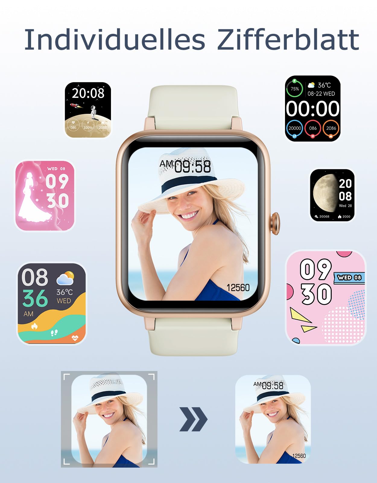 GRV Smartwatch für Damen Herren mit Telefonfunktion,Fitnessuhr mit Pulsmesser SpO2 Schlafmonitor Schrittzähler IP68 Wasserdicht,Multi Sportmodi Smart Watch Fitness Tracker für iOS Android Handy