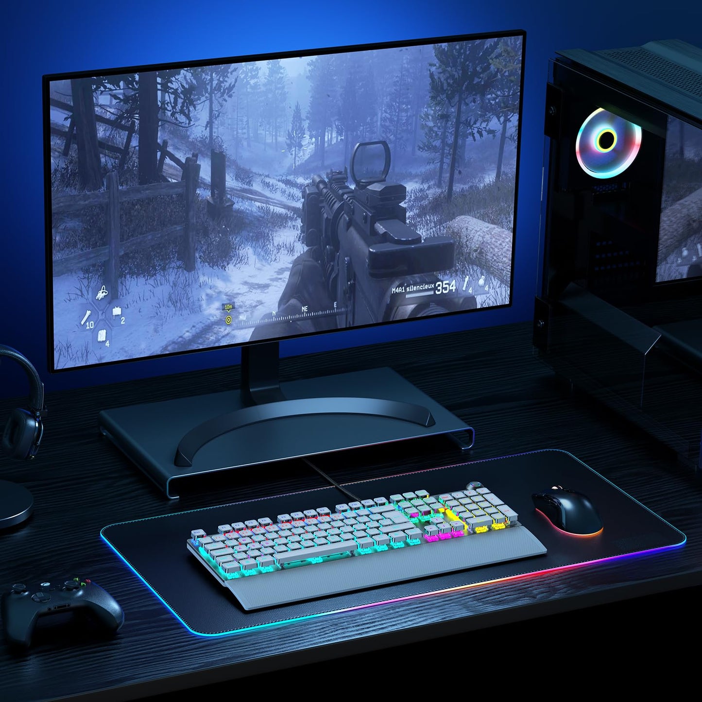 TECURS Mechanische Gaming Tastatur - QWERTZ Mechanical Keyboard mit Magnetische Handgelenkauflage, Multimedia-Tasten, 105 Tasten Kabelgebundene Rote Schalter Tastatur für PC/PS5/PS4, 19 LED Modi