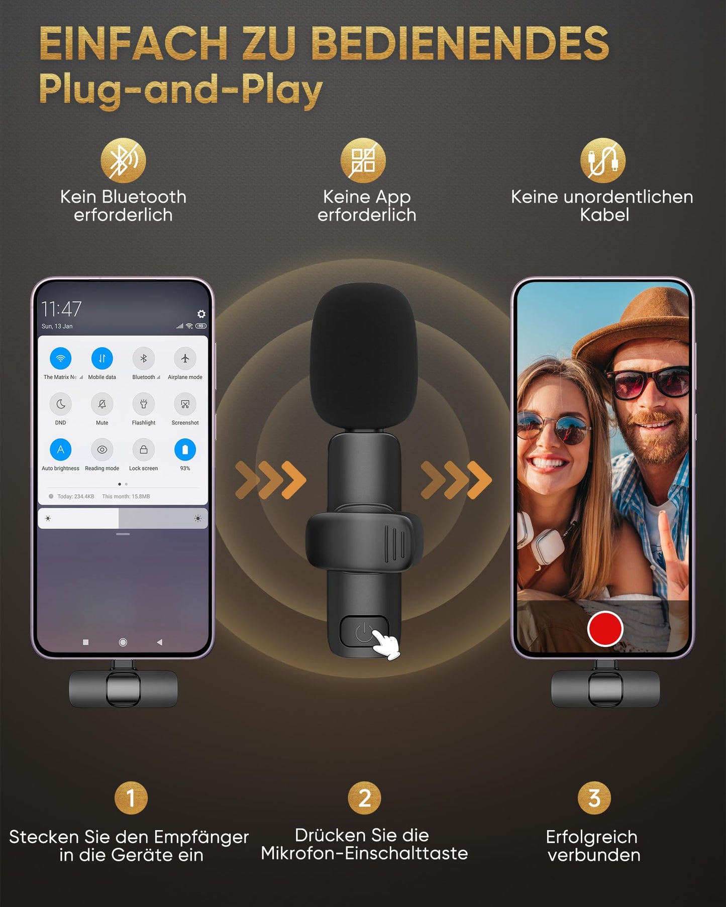 IUMAKEVP Lavalier Mikrofon Kabellos kompatibel mit iPhone/iPad/Android-Handy/Laptop, Plug-Play Wireless Ansteckmikrofon mit Rauschunterdrückung für Videoaufnahmen/Live-Dampf/Interview/TikTok (2 Mics)