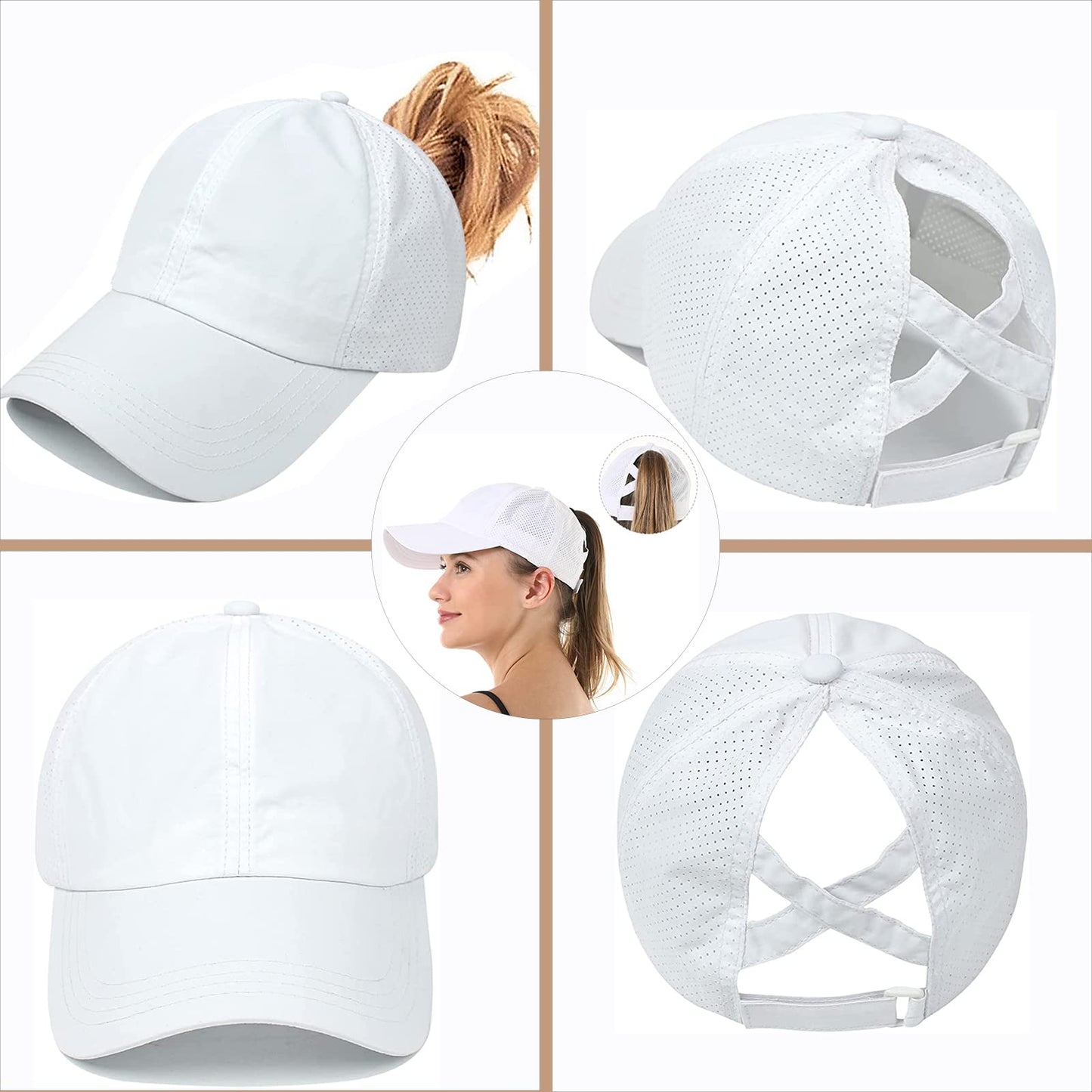Womens Ponytail Hat Baseball Cap, Adjustable Criss Cross Baseball Cap High Bun Unisex Quick Drying Trucker Hats