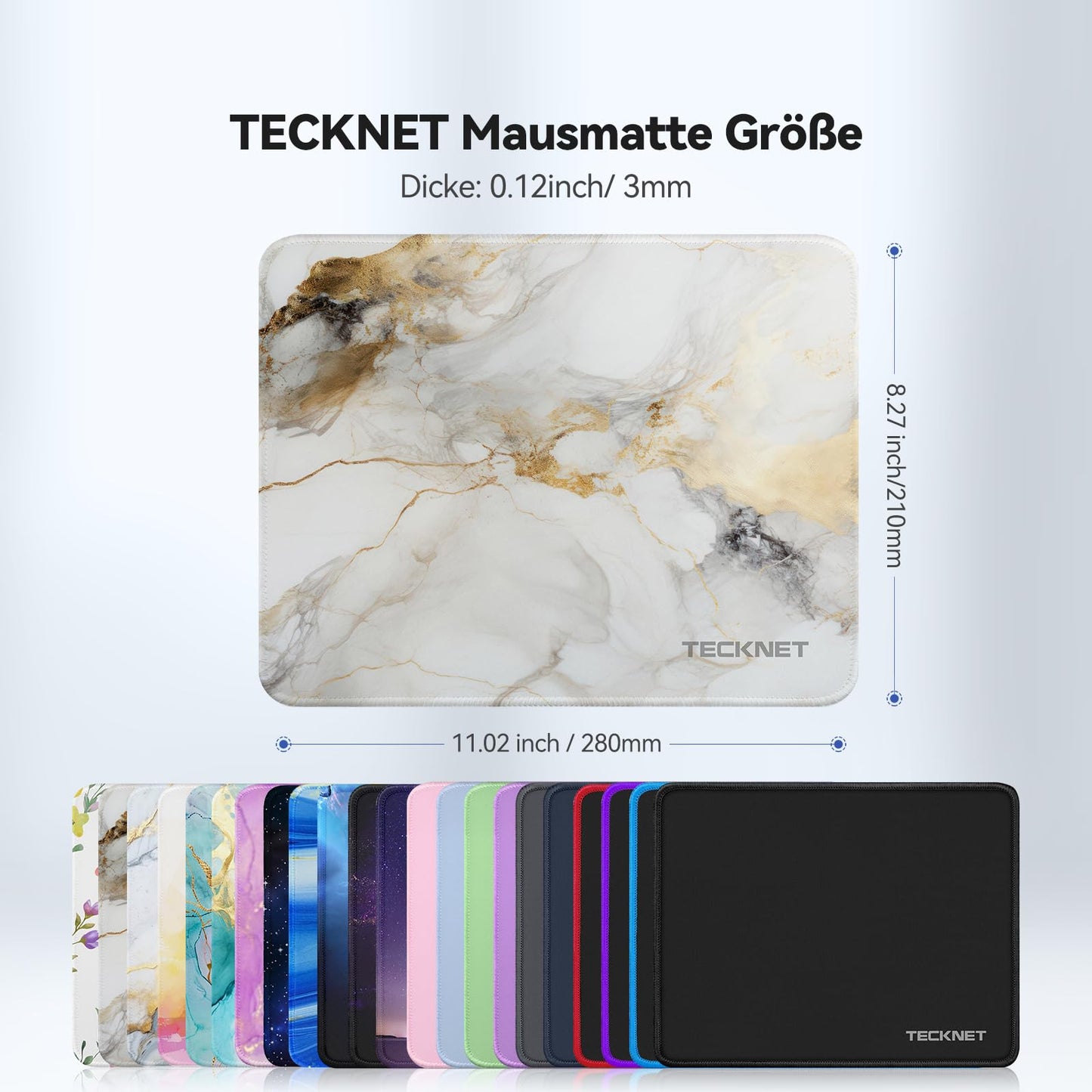 TECKNET Mauspad, 280 x 210 mm Gaming Mousepad mit Wasserdicht und Rutschfester Gummi für PC-Büro, Arbeit, Gaming, Studium, Laptop, Computer, Zuhause-Schwarz