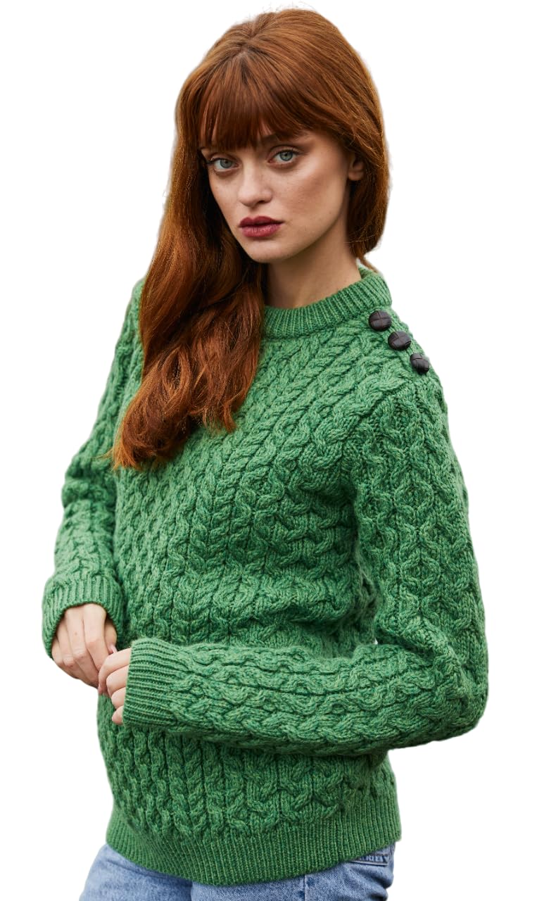 SAOL Women’s Merino Wool Sweater – Aran Knit with Side Buttons