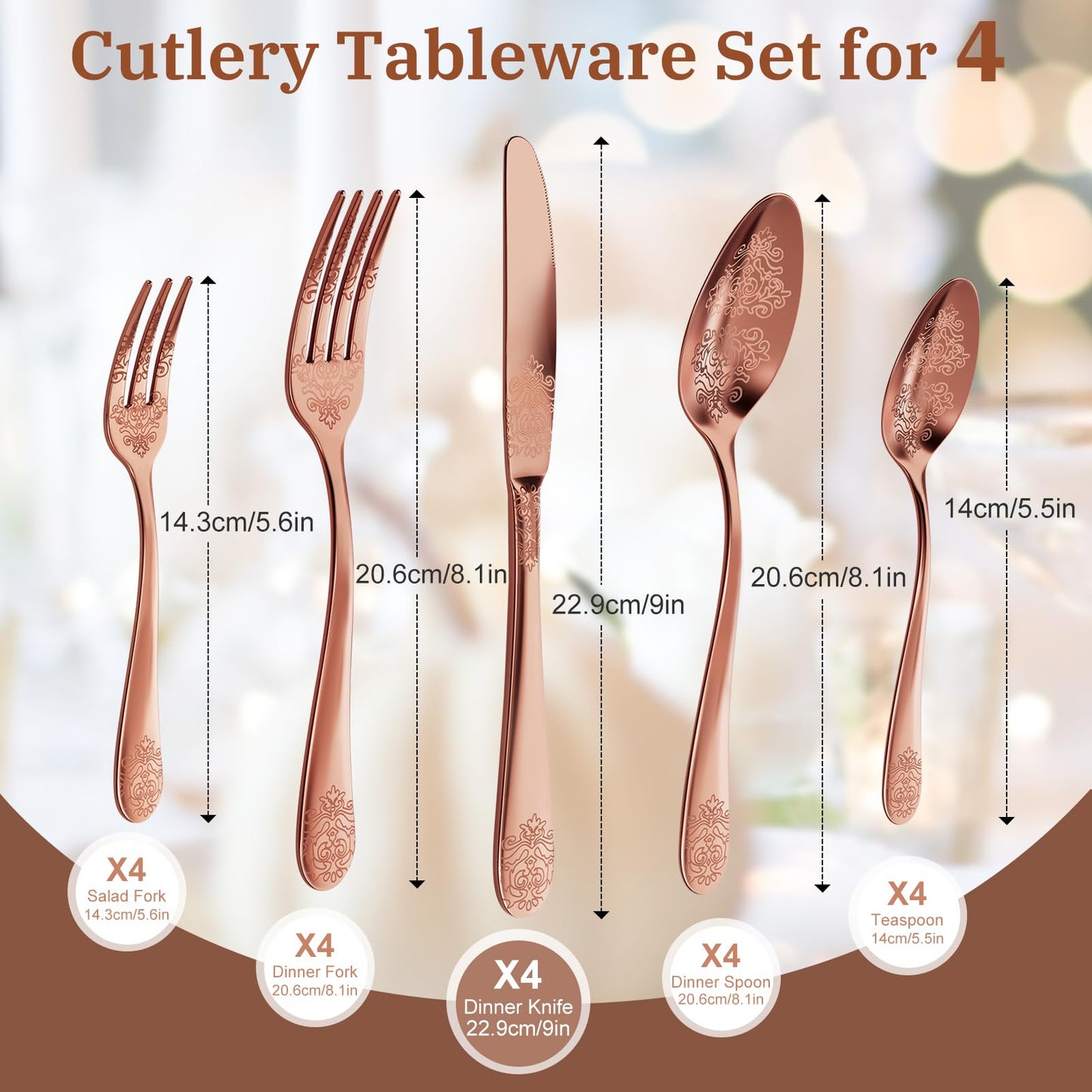 DRAGON RIOT Besteck Set 6 Personen - 30 teilig Edelstahl Besteckset Roségold, Elegantes Bestecksets mit Messer Gabel Löffel, Cutlery Set für Haus/Party/Restaurant
