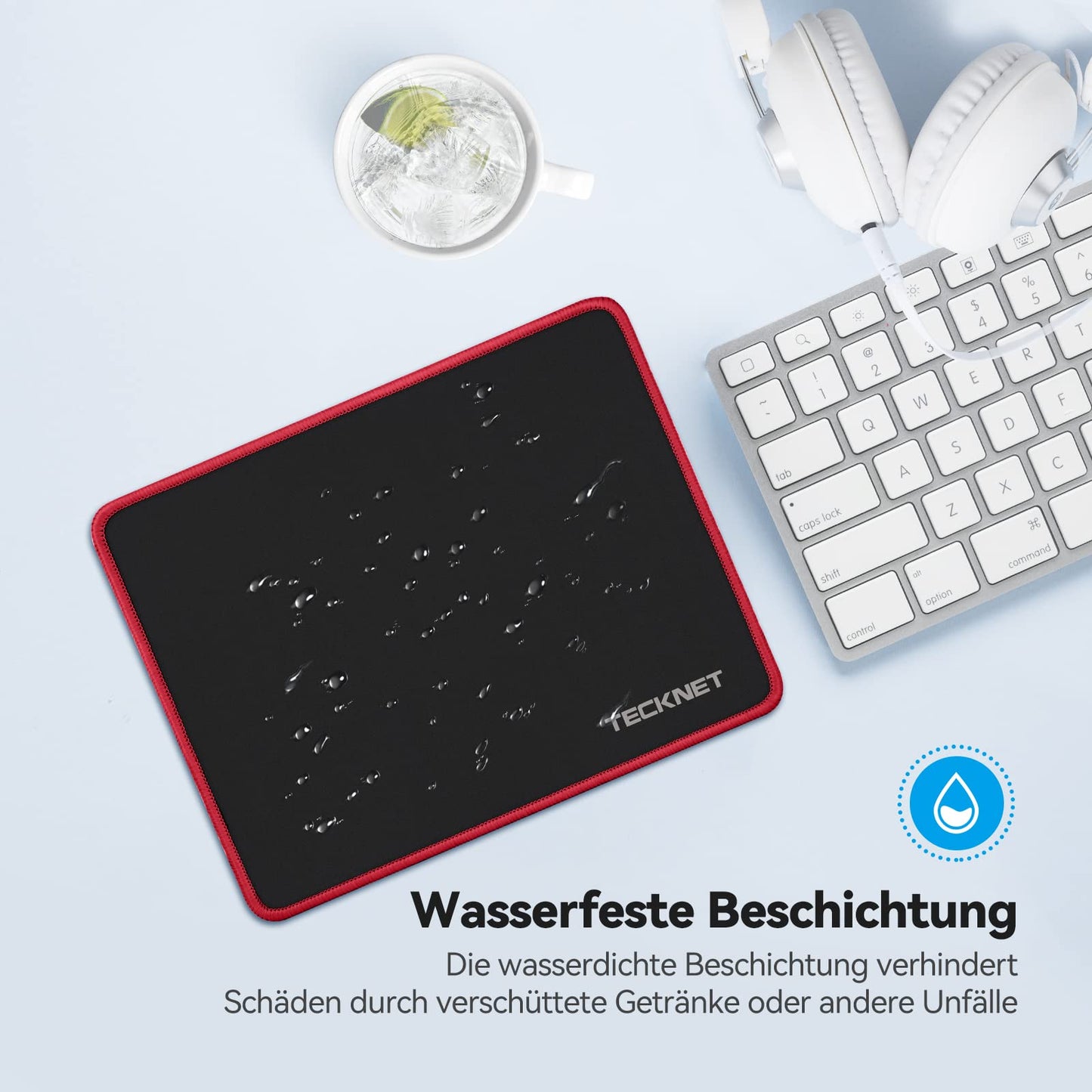 TECKNET Mauspad, 280 x 210 mm Gaming Mousepad mit Wasserdicht und Rutschfester Gummi für PC-Büro, Arbeit, Gaming, Studium, Laptop, Computer, Zuhause-Schwarz