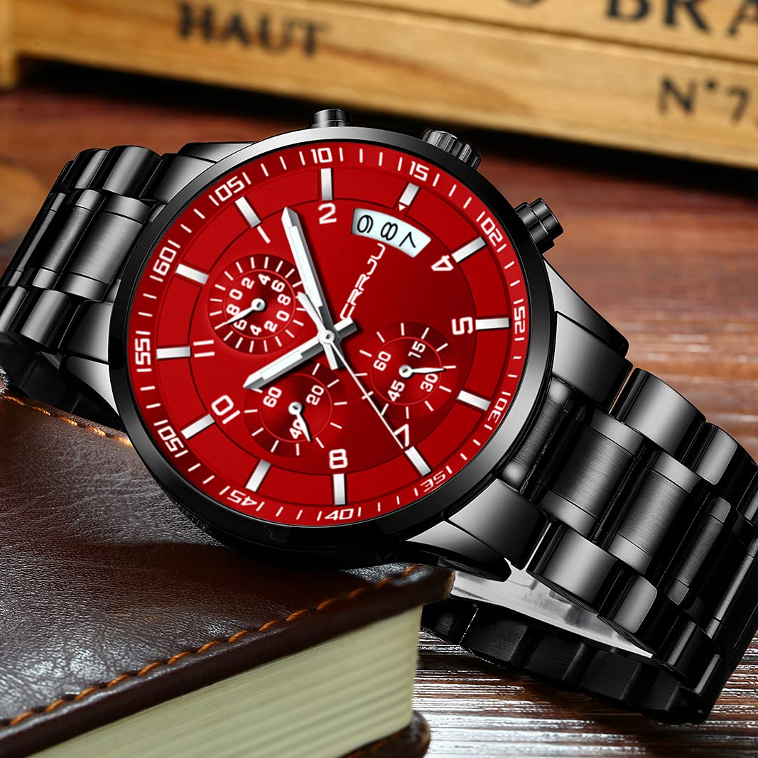 CRRJU Herren Uhr Business Edelstahl wasserdichte Chronographen mit Kalender Armbanduhr Edelstahlband Stoppuhr Analog Quarzuhr