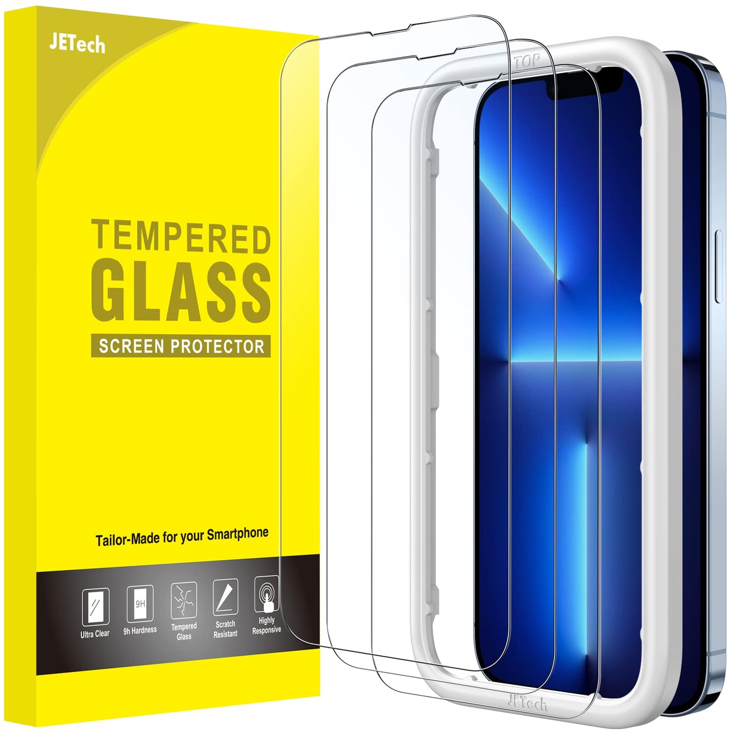 JETech Schutzfolie für iPhone 16e 2025, iPhone 13/13 Pro 6,1 Zoll, Gehärtetes Glas mit Einfaches Installationswerkzeug, Hat Keinen Einfluss auf die Hülle, Panzer HD Klar, 3 Stück