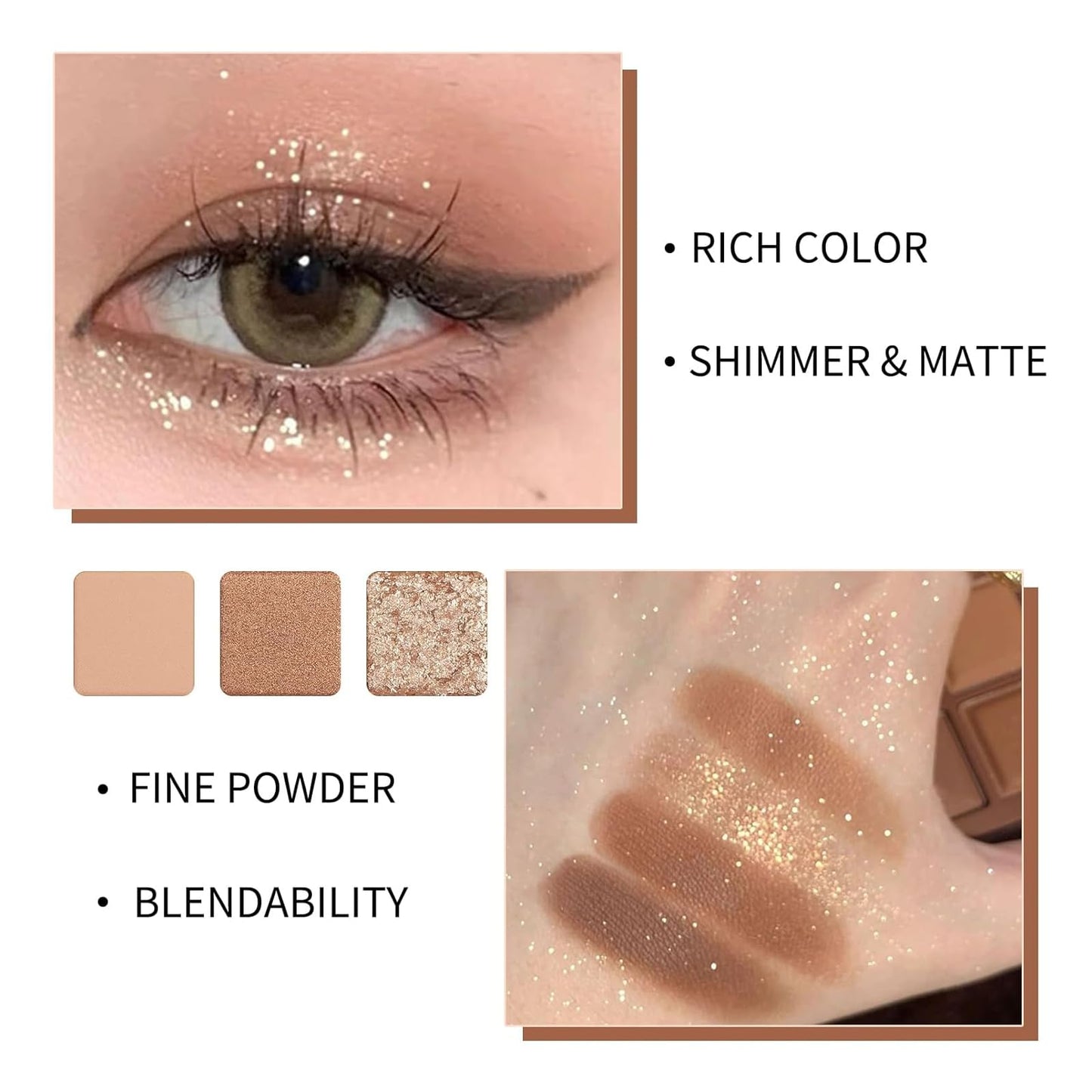 Lilbitty Nude Brown Eyeshadow Palette – Rose Gold & Dark Brown Bronze Highly Pigmented Long-Lasting Cream Eyeshadow for Brown Eyes