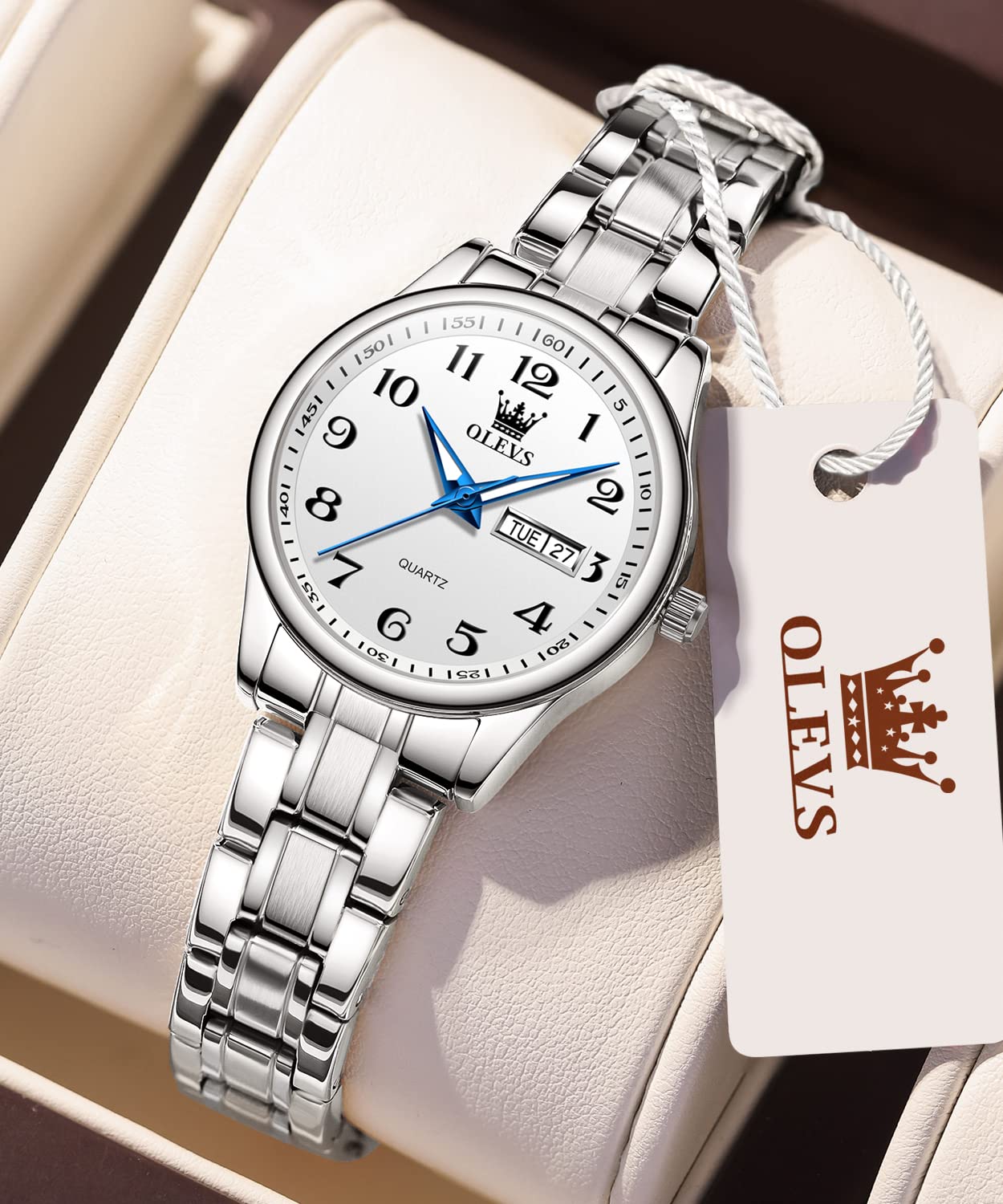 OLEVS Damenuhren Gold Silber Leicht zu Lesen Armbanduhren für Damen mit Kleines Gesicht Tag Datum Edelstahlband wasserdichte