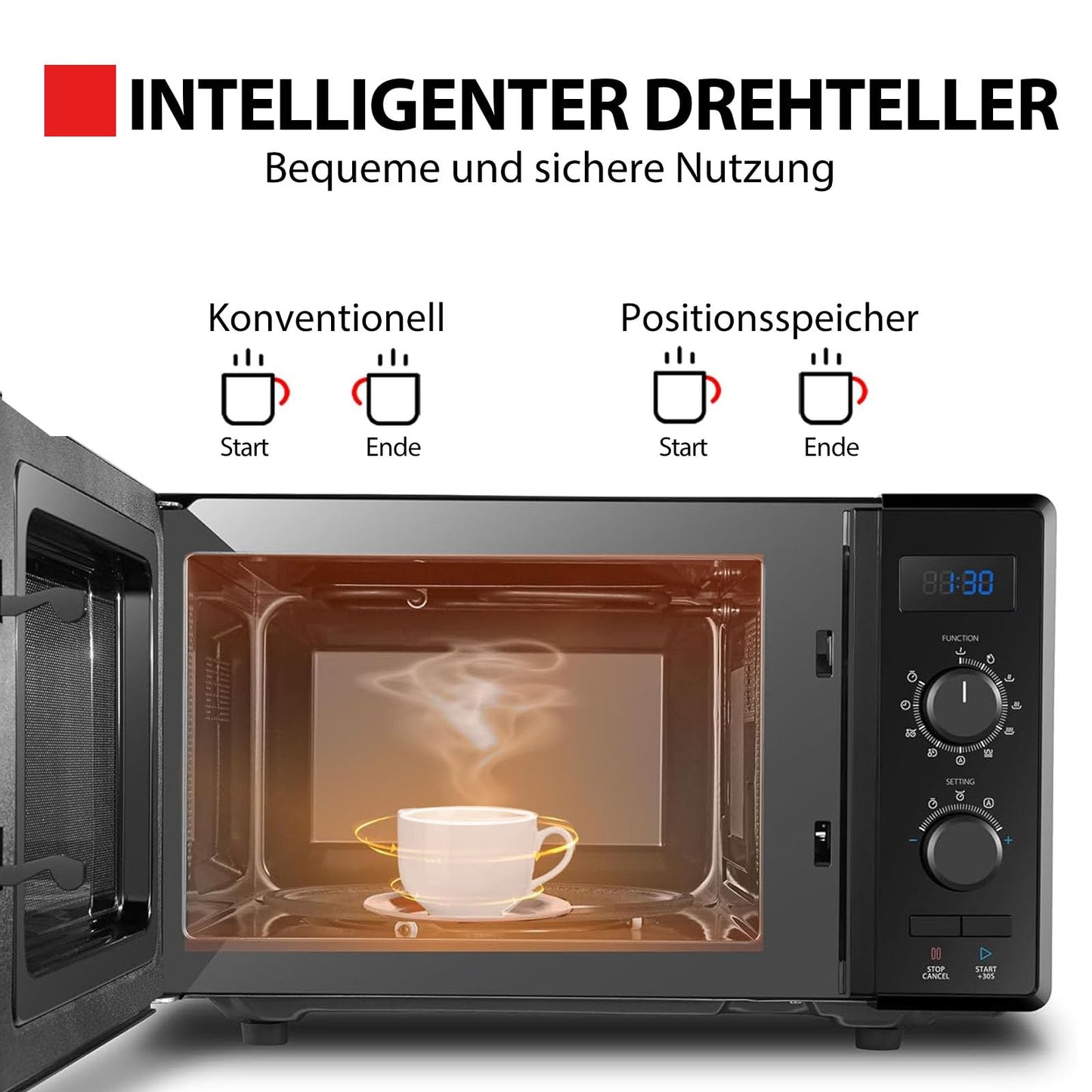 Toshiba MV-AM20T(BK) Mikrowelle/Solo-Mikrowelle/ 20 L/ 800 W/ 5 Leistungsstufen/ 12 Automatikprogramme/Emaille Innenraum/einfach zu reinigen/Auftaufunktion/Glasdrehteller (24,5 cm) /Schwarz