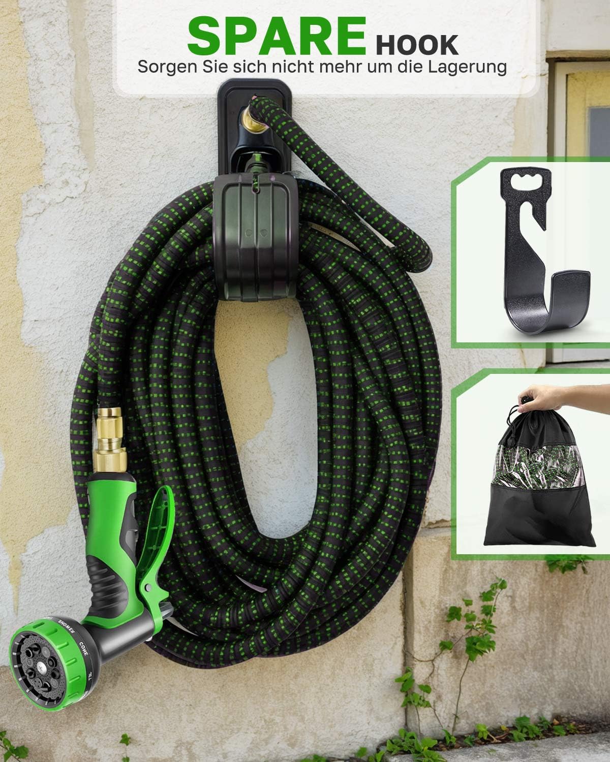 Flexibler Gartenschlauch 15m, Dehnbarer Gartenschläuche mit 10-Funktionsdüse Brause, 3/4 und 1/2 Zoll Messinganschlüssen, Garden Hose für Gartenarbeit, Rasenbewässerung und Hausreinigung