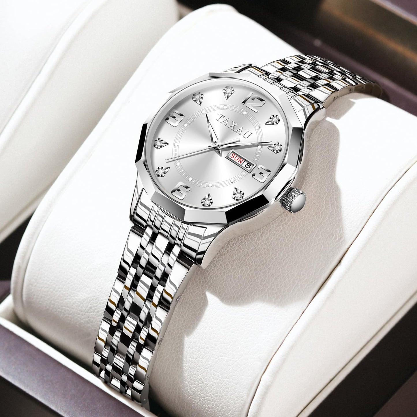 Taxau Uhr Frauen Luxus Edelstahl Uhren Frauen Kleid für Frauen wasserdichte Analog Quarz Damenuhren Klassische Reloj para Mujer