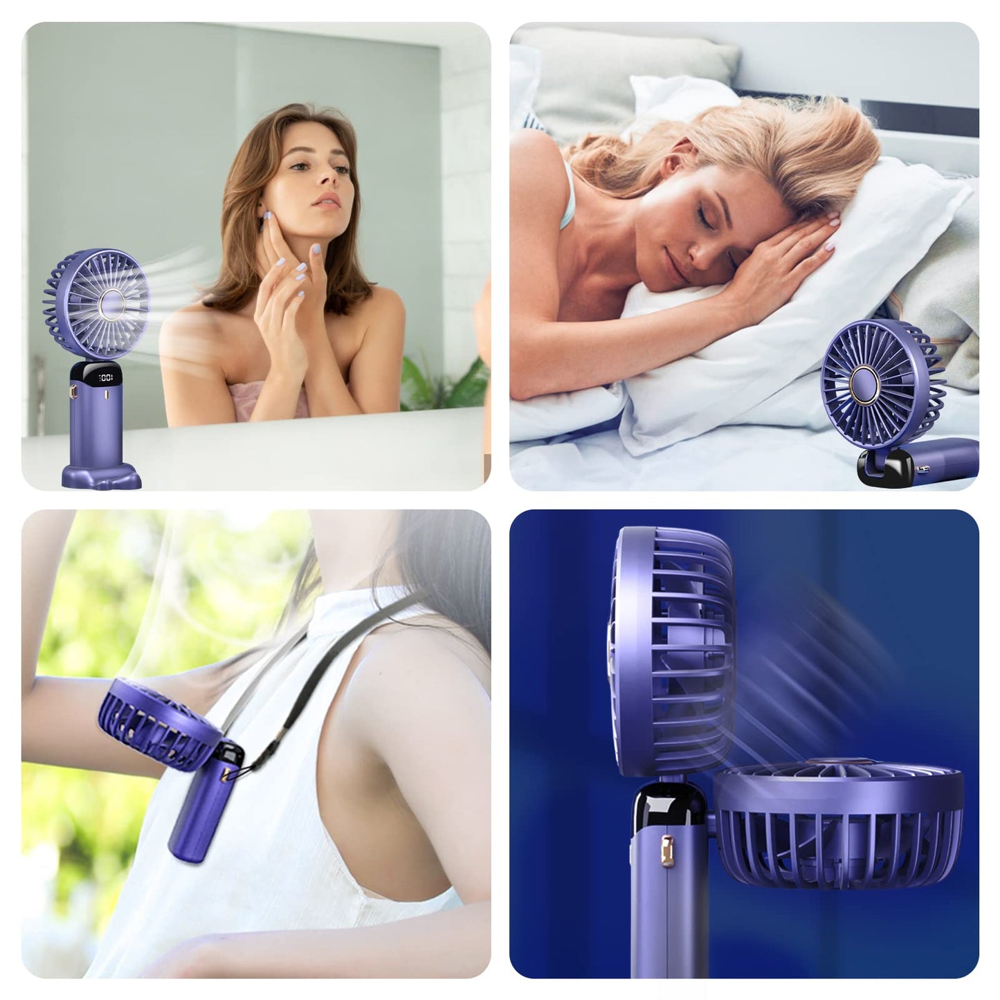 Jsdoin Handventilator, Tragbarer Mini Ventilator, Wiederaufladbar, Kleiner Taschenventilator Mit 5 Geschwindigkeitsstufen, Faltbarer USB-Ventilator für Büro, Outdoor (Dunkelblau)