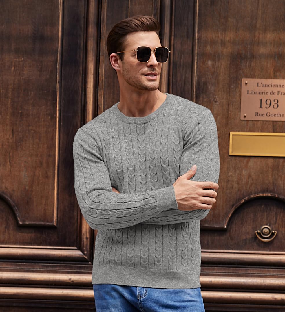 NITAGUT Men’s Cable Knit Sweater – Slim Fit Crewneck Pullover