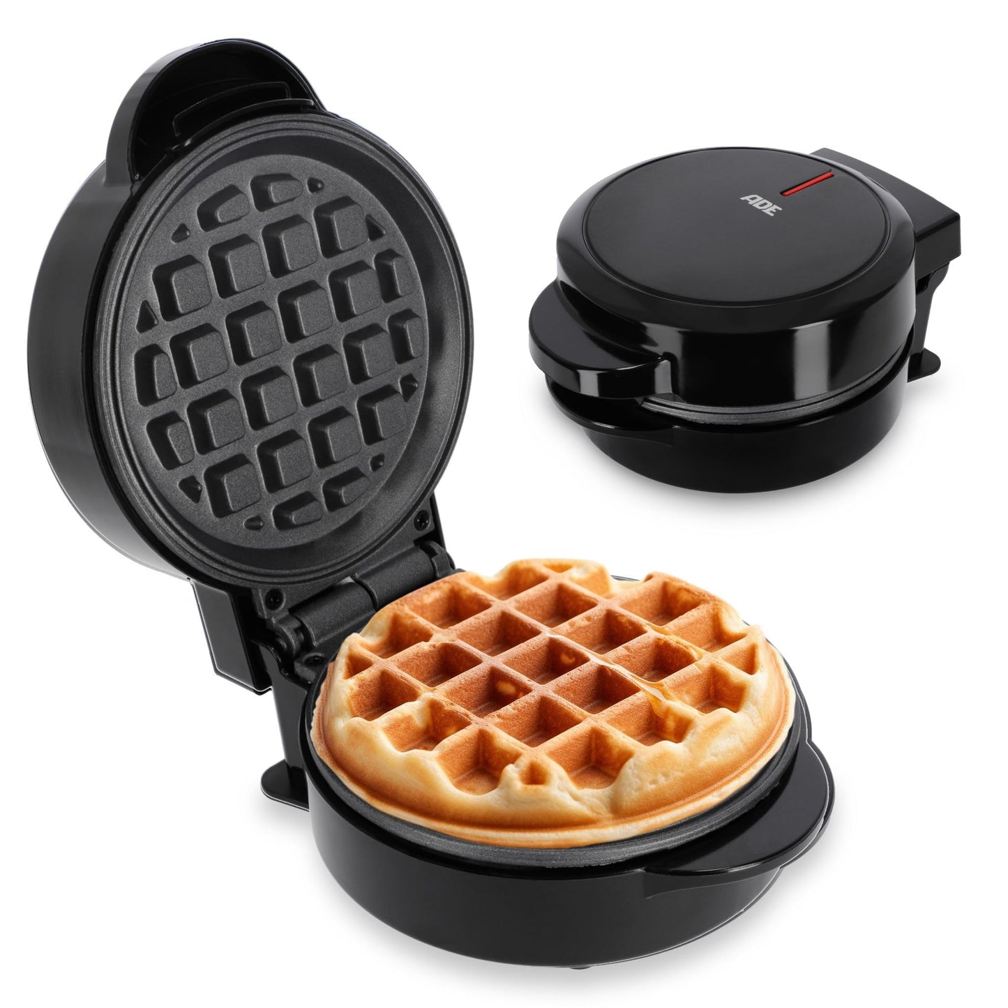 ADE Mini Waffeleisen Herzform | belgische Waffel | perfekt für eine Person, Party, Kindergeburtstag | hochwertige Antihaftbeschichtung | 550 W | schwarz