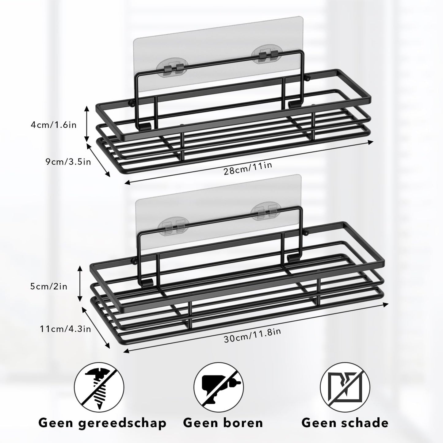 saffruff Duschablage Ohne Bohren 2 Stück Duschregal Duschkorb Badezimmer Organizer, Regal Badregal Shampoo Halterung für Dusche Küche Bathroom, mit 2 Klebeflächen,Edelstahl Schwarz