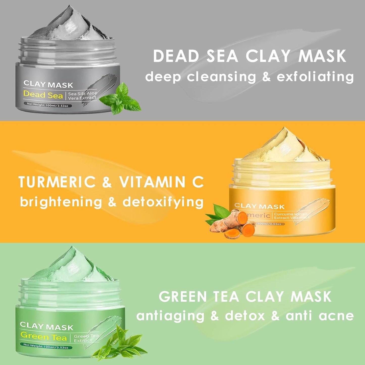 Phomanttonary Pack of 3 Clay Face Masks Kit – 300g