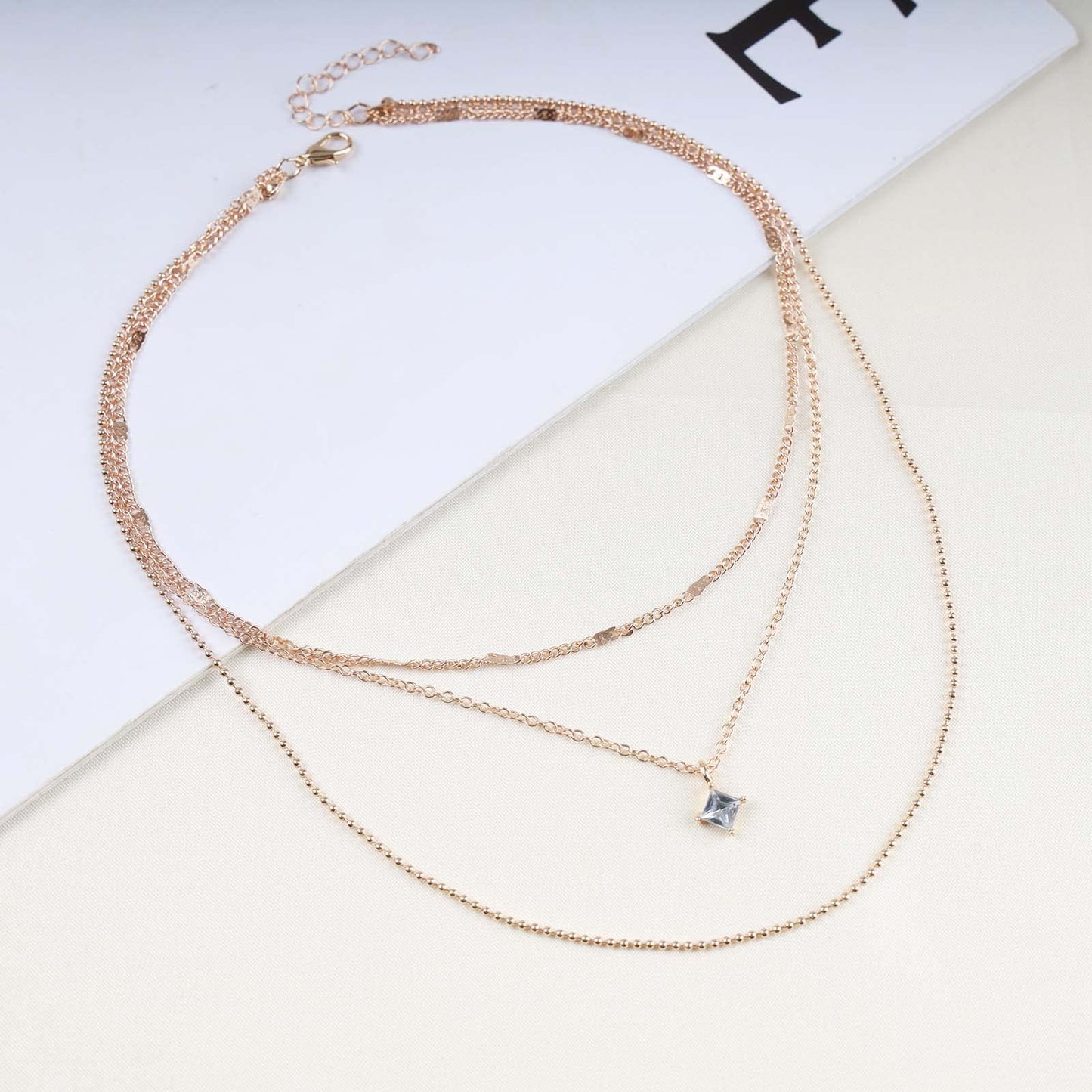 Dervivea Boho Layered CZ Crystal Necklace