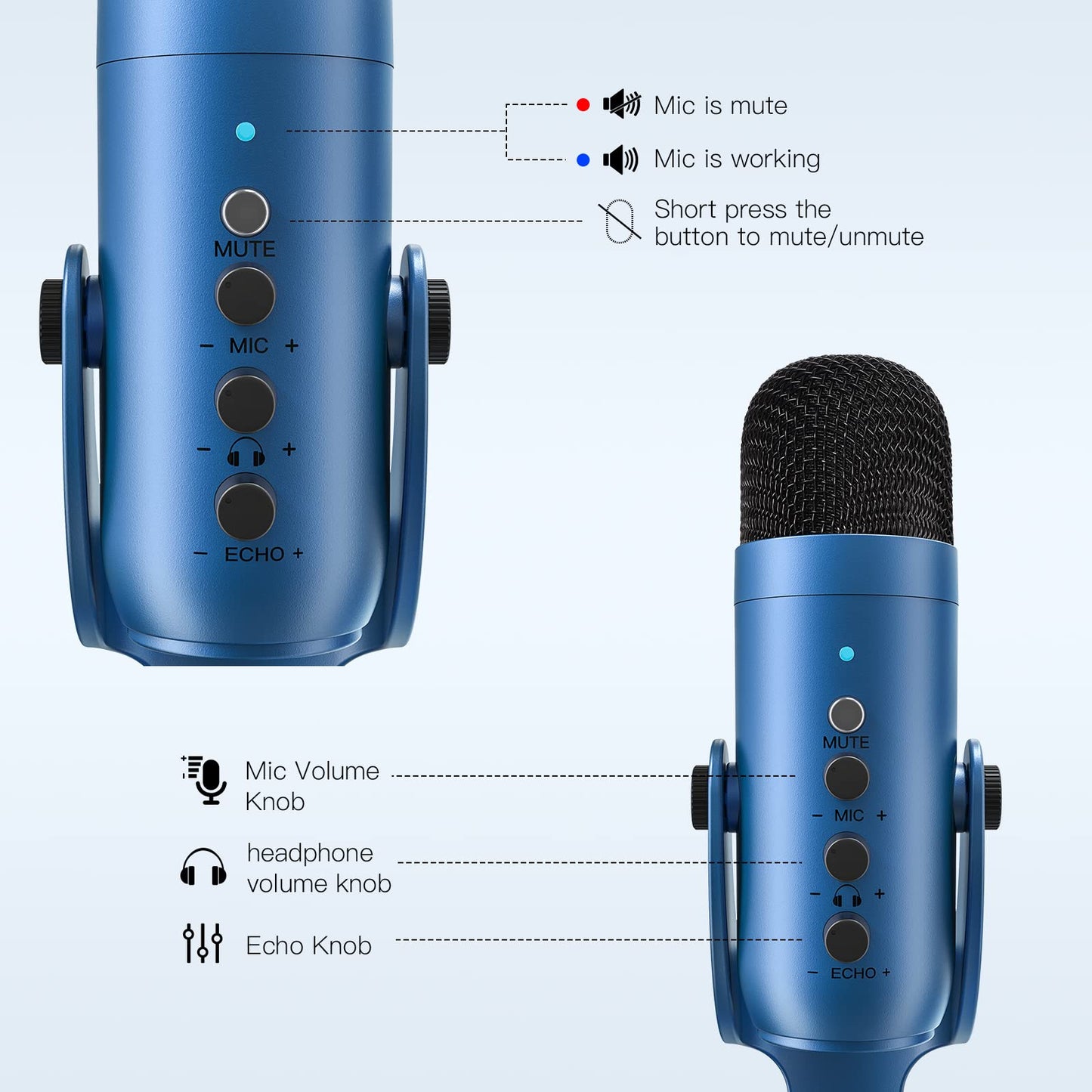 zealsound USB Mikrofon, Kondensator Mikrofon für PC Handy, PS4, PS5, Microphone PC USB C für Gaming, Podcast,Aufnahmen,Streaming,ASMR mit Stumm/Gain/Echo, Adapter für Phone,Kompatibel mit Mac, Winows