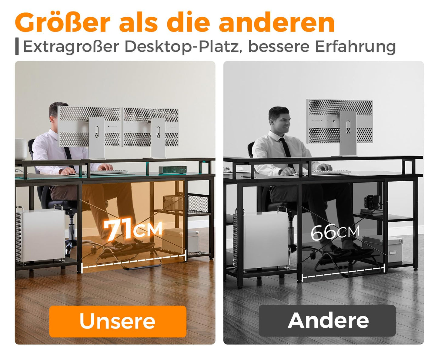ODK Gaming Tisch mit LED, Reversibel Gaming Schreibtisch mit 2 Steckdosen & 2 USB-Ladeanschlüssen, Eckschreibtisch Groß mit Netzablage, Schwarz 150×102cm