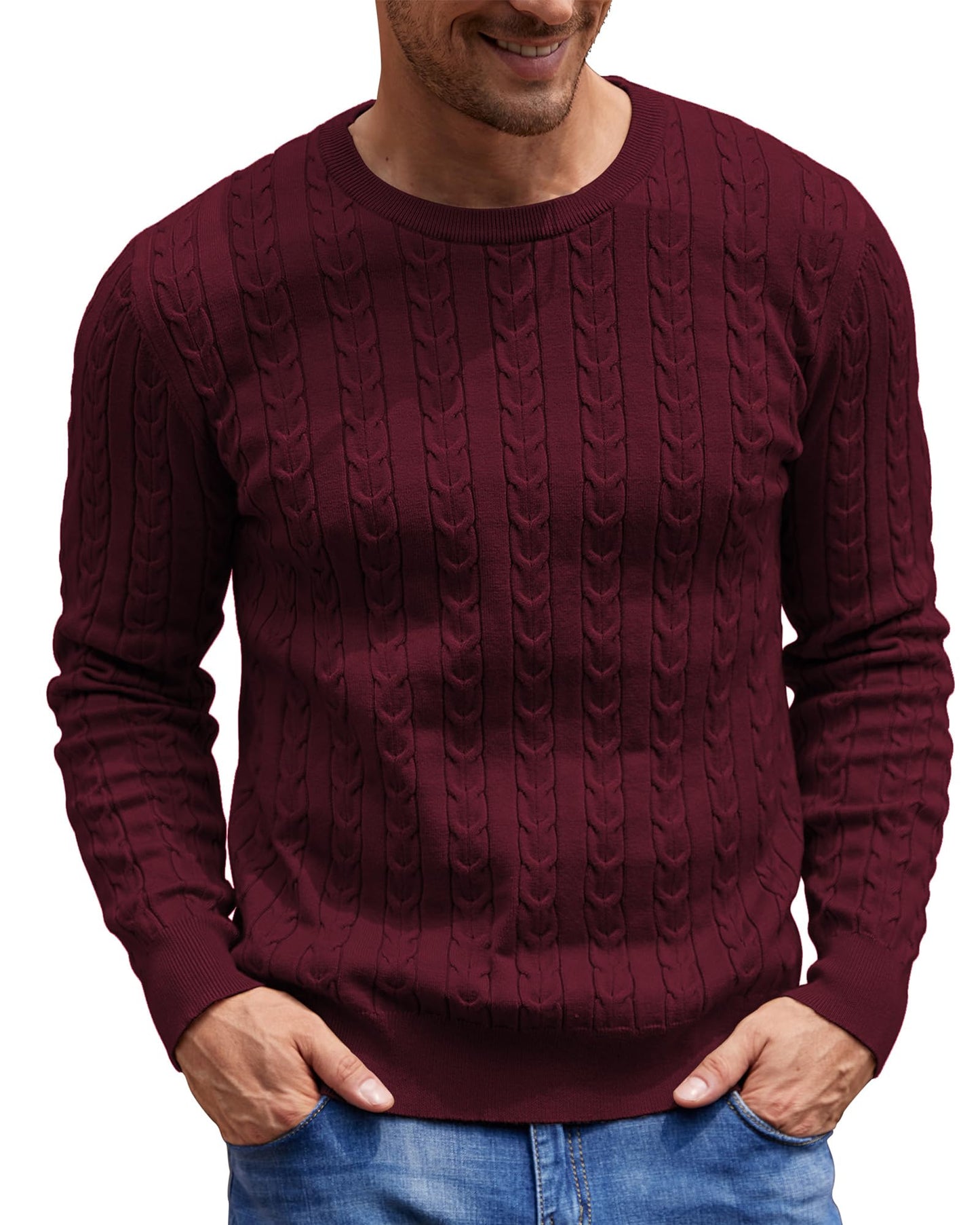 NITAGUT Men’s Cable Knit Sweater – Slim Fit Crewneck Pullover
