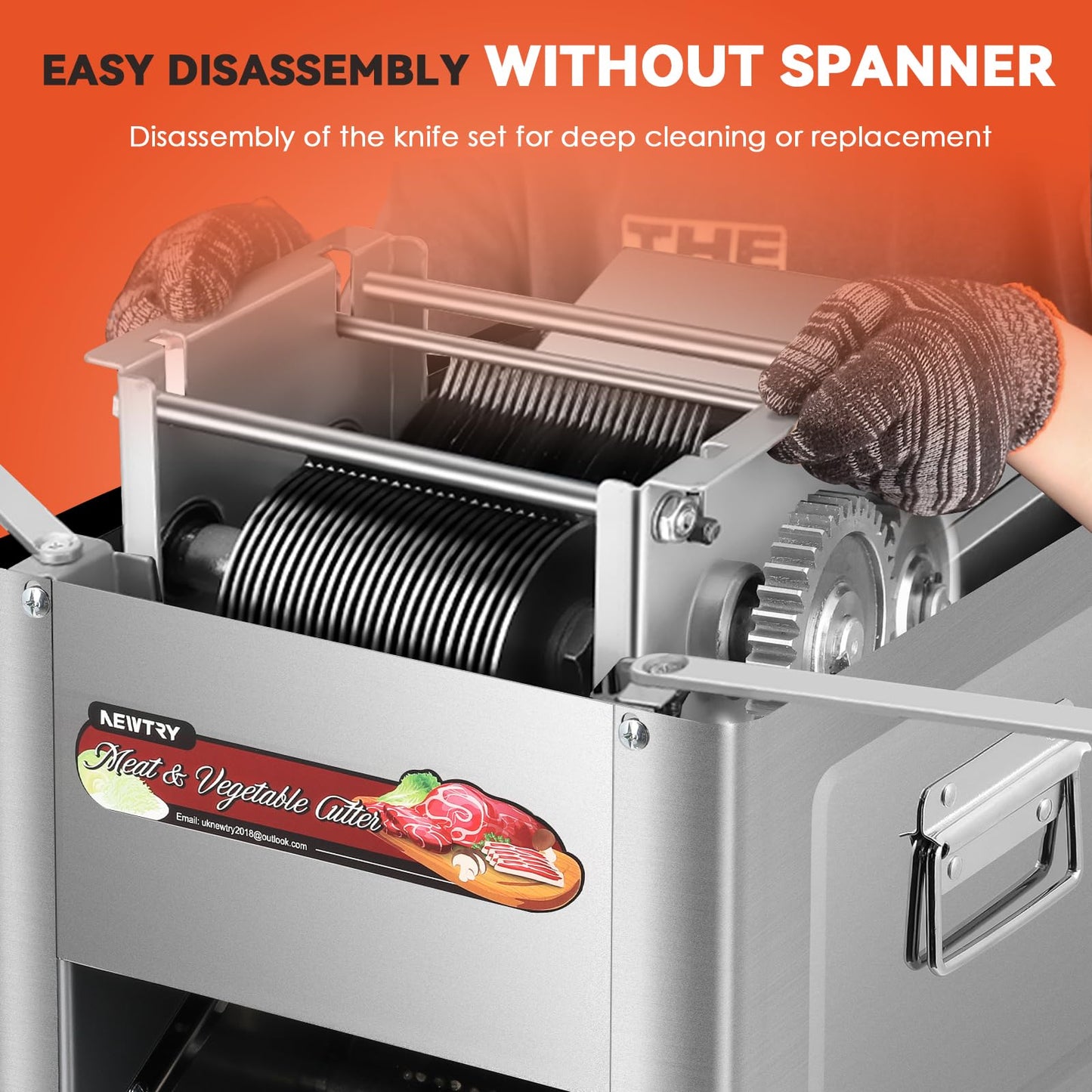NEWTRY Kommerzielle Fleischschneidemaschine zum Schneiden, Zerteilen und Würfeln von Fleisch mit 5 mm Klingen,750 W, elektrische allesschneider für Küche Metzgereien und Restaurants