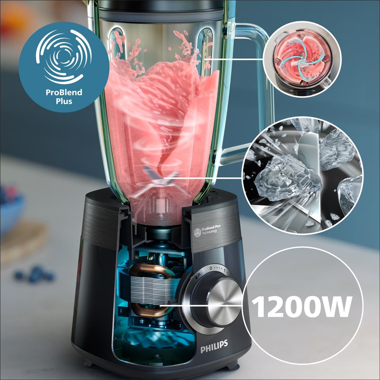 Philips Standmixer (450 Watt, ProBlend-Technologie, 1,9 Liter Kunststoffbehälter, inkl. Trinkflasche) schwarz