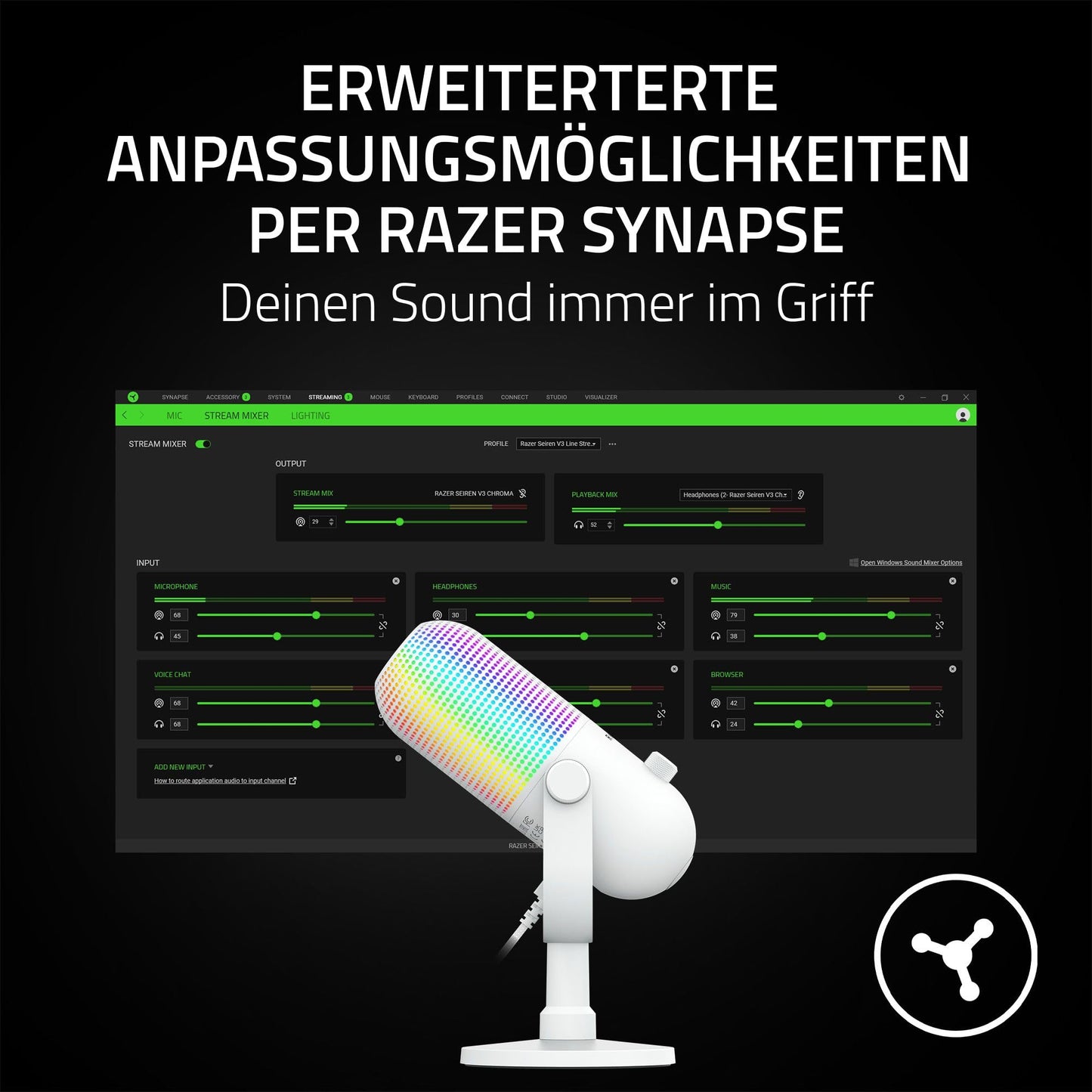 Razer Seiren V3 Mini - Ultrakompaktes USB-Mikrofon (14mm Supernieren Kondensatormikrofon, Tap-to-Mute-Sensor mit LED-Anzeige, integrierter Stoßdämpfer, Plug-and-Play Design) Schwarz