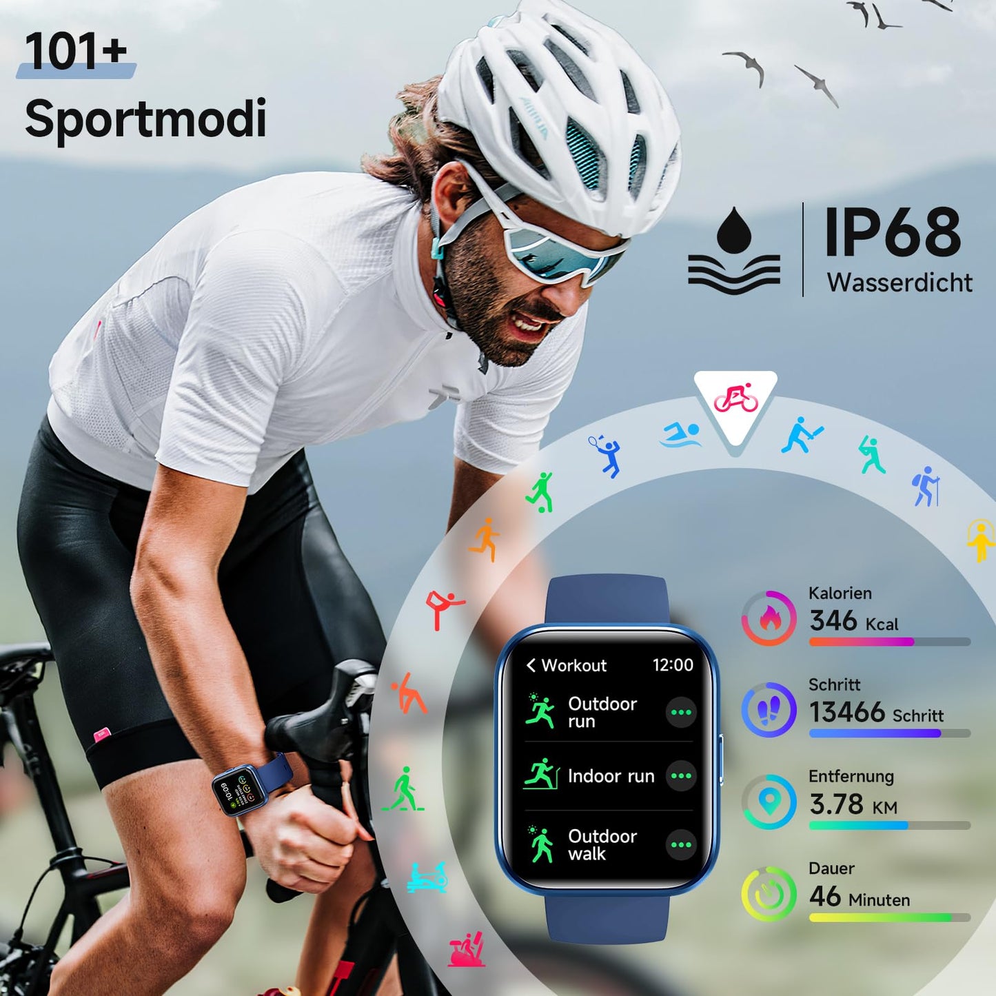 Smartwatch Damen Herren, Smart Watch mit Telefonfunktion Alexa, 1,8" Fitnessuhr Damen Sportuhr mit 100 Sportmodi & IP68, Herzfrequenz SpO2 Schlafmonitor, Armbanduhr Schrittzähler Uhr für Android iOS