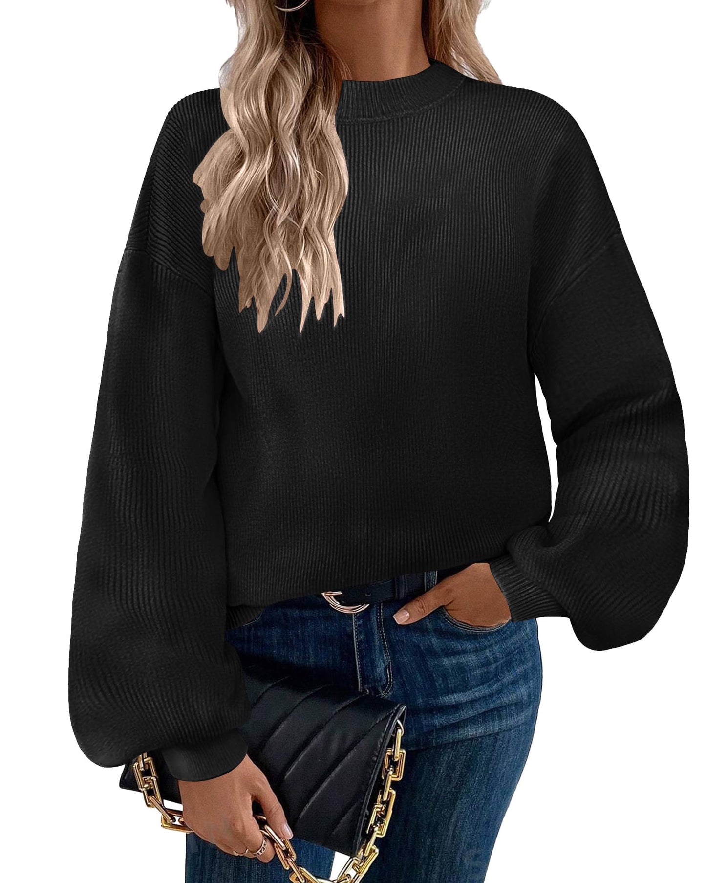 Zeagoo Women’s Puff Sleeve Knit Sweater – Cozy Loose Fit Pullover