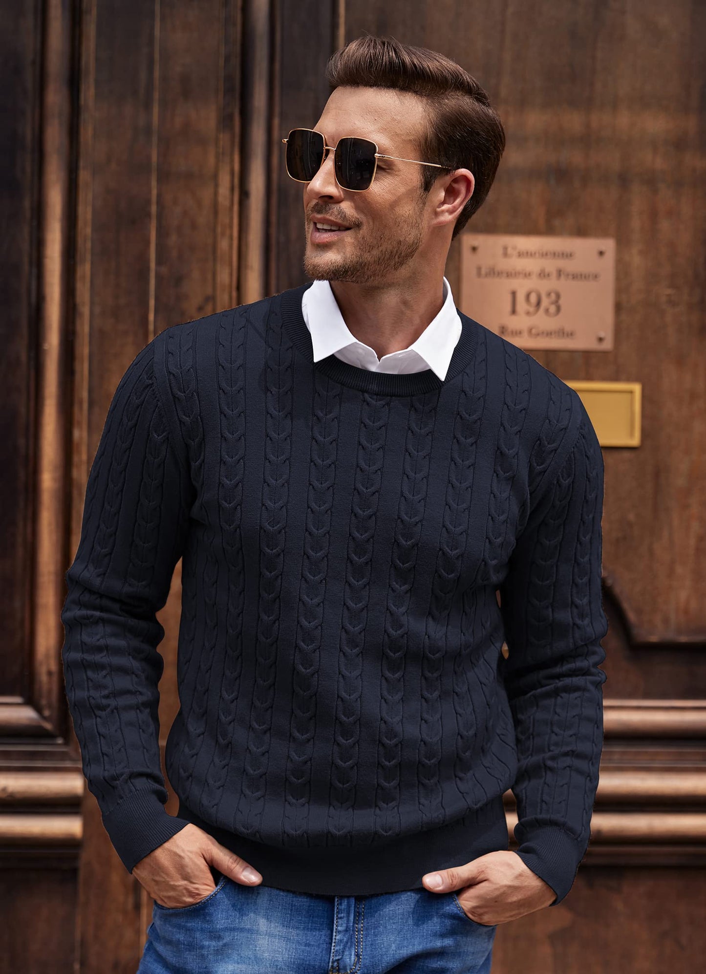 NITAGUT Men’s Cable Knit Sweater – Slim Fit Crewneck Pullover