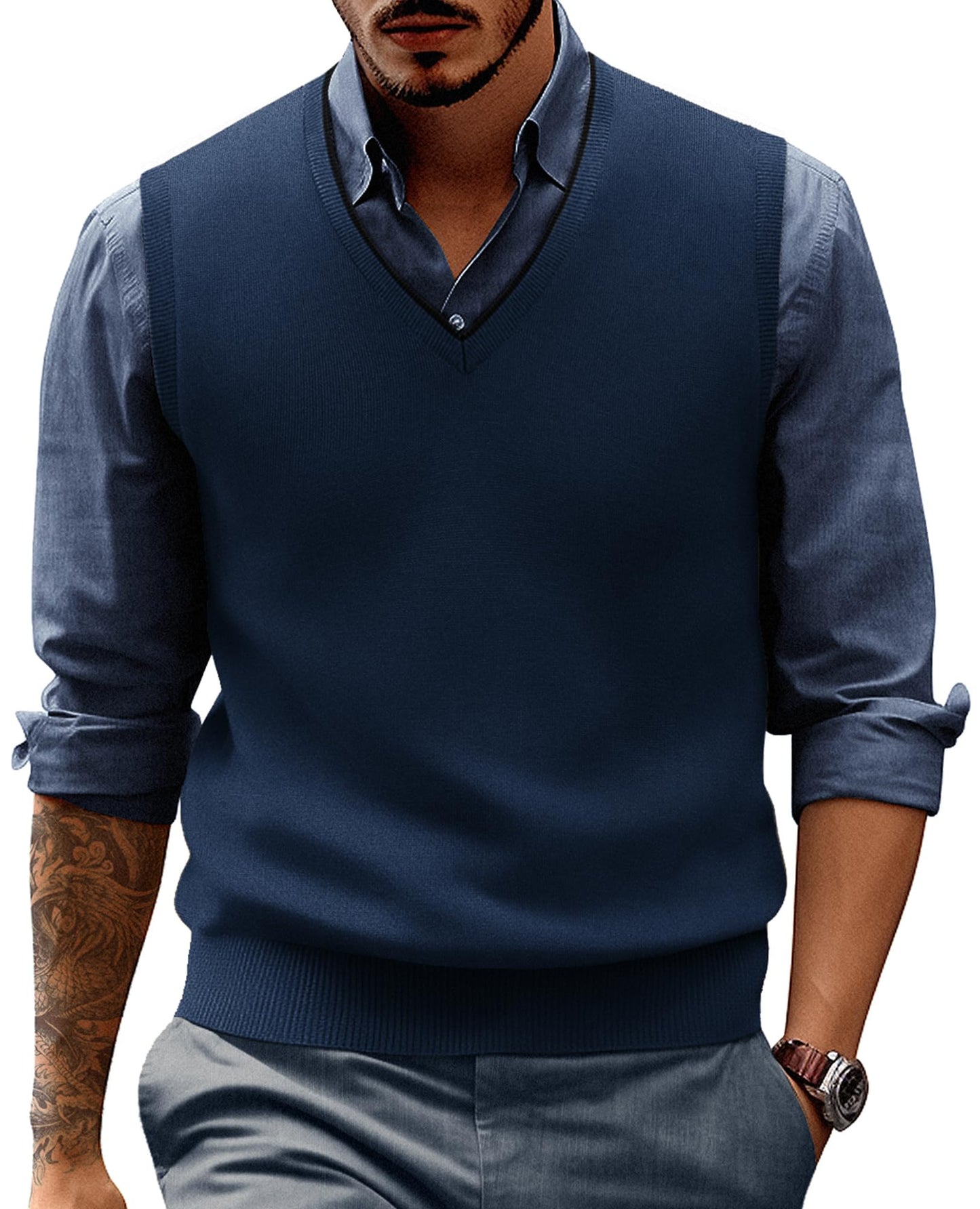 PJ PAUL JONES Men’s Sweater Vest – Wool Blend V-Neck Pullover