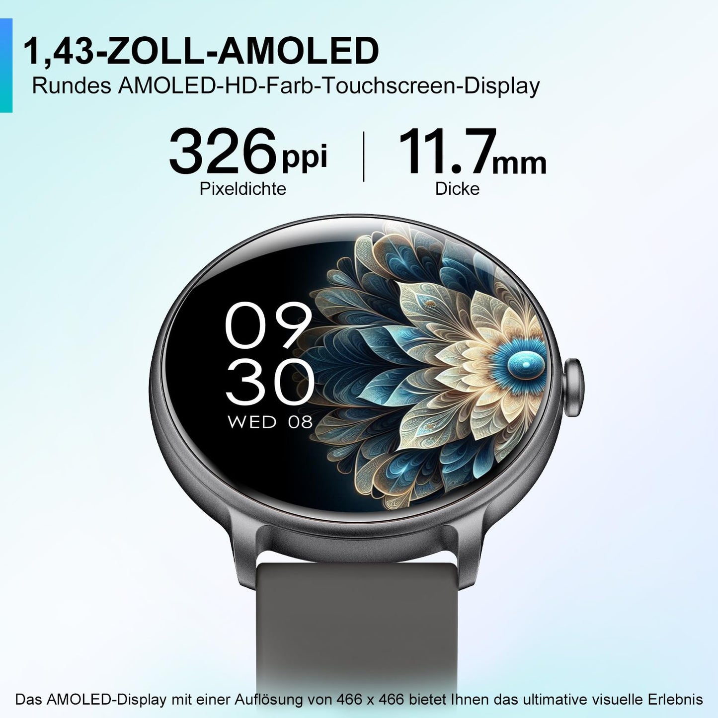 ZPPSNFIT Smartwatch Damen Herren, 1.43 Zoll AMOLED-Display Smart Watch mit Bluetooth Anrufe, Fitness Tracker mit Herzfrequenz Schlafmonitor, IP68 Wasserdicht Fitnessuhr für Android iOS