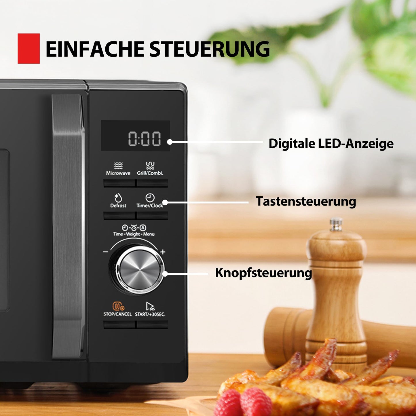 Toshiba MW2-MG20PF(BK)/GE Mikrowellenherd 800 W mit knuspriger Grill- & Kombigarfunktion, 5 Leistungsstufen, 1000 W Grillleistung, Schwarz