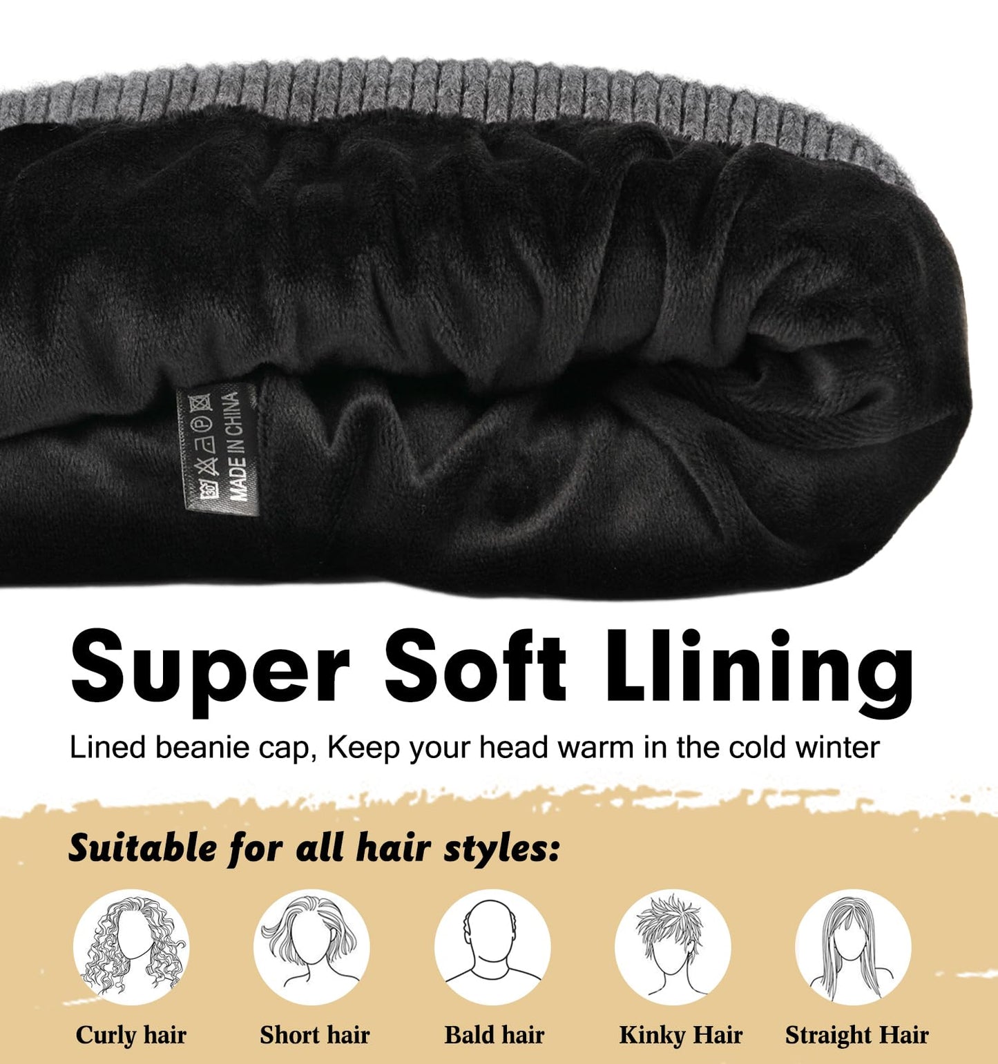 Wmcaps Beanie Mütze, Herren Winter Warme Unisex Wintermütze Strickmütze Dehnbare Weiche Wollmütze mit Bündchen und Dickem Warmem Futter Geschenk für Freundin männer Frauen