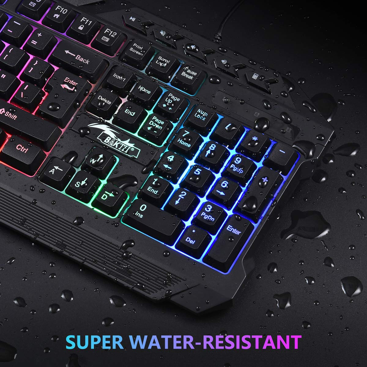 BAKTH Gaming Keyboard and Mouse Set, LED Backlight QWERTZ DE Layout, Rainbow Colors Illuminated USB Waterproof Keyboard and Mouse with 3600 DPI for Pro PC Gamer