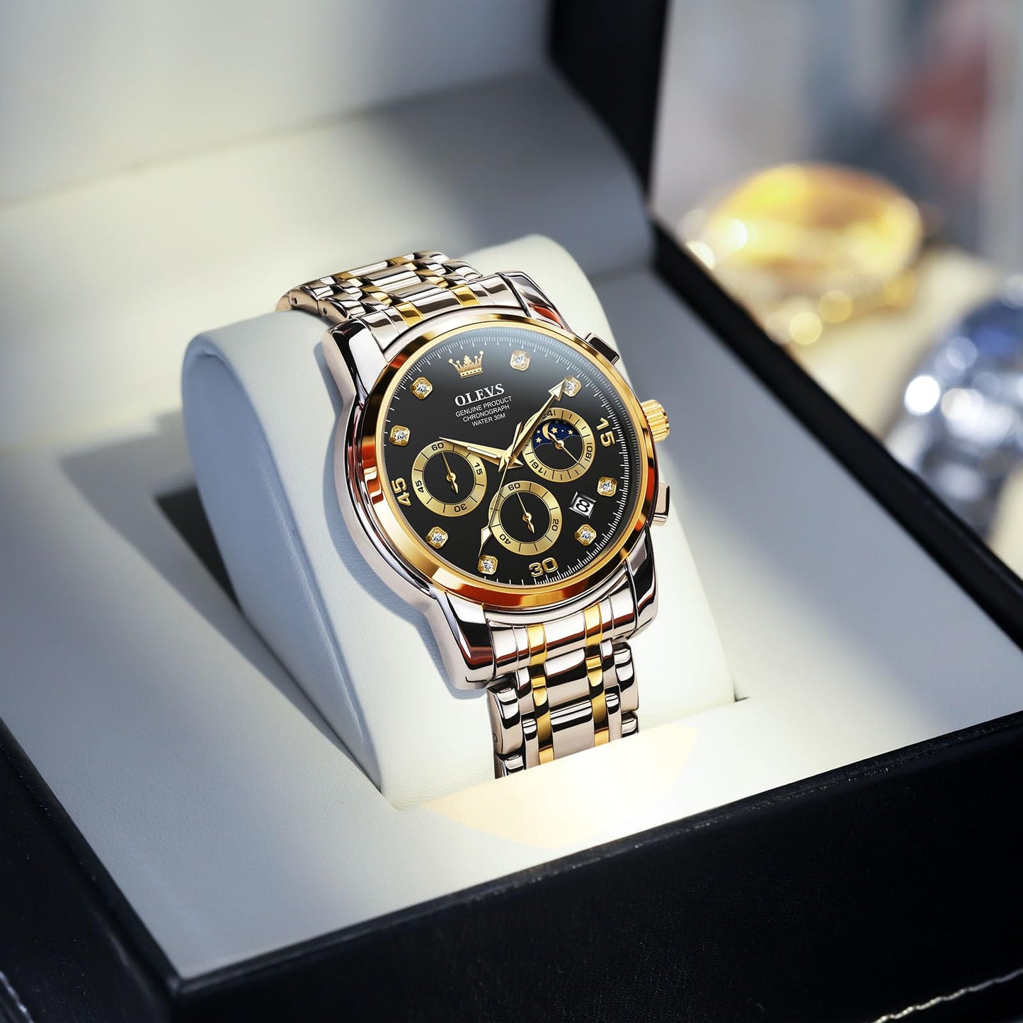 OLEVS Uhren Herren, Edelstahl Analoger Quarzuhr, Multifunktionale Diamanten Herrenuhren, Klassisches Luxuskleid Herrenuhr
