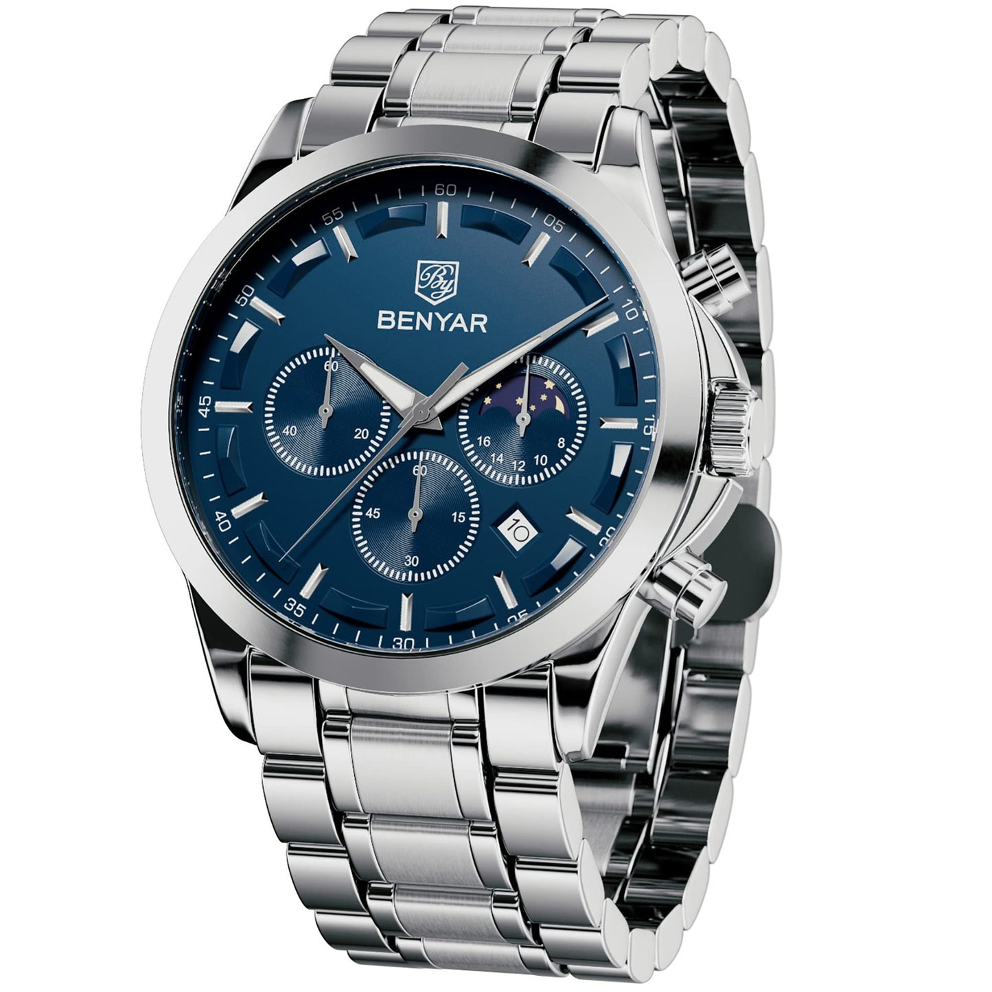 BY BENYAR Uhren Herren Chronograph Analog Quarz Wasserdicht Armbanduhr Herren Mode Lässig Business Herrenuhr mit Kalender Lederarmband/Edelstahlarmband Uhr Geschenk für Männer