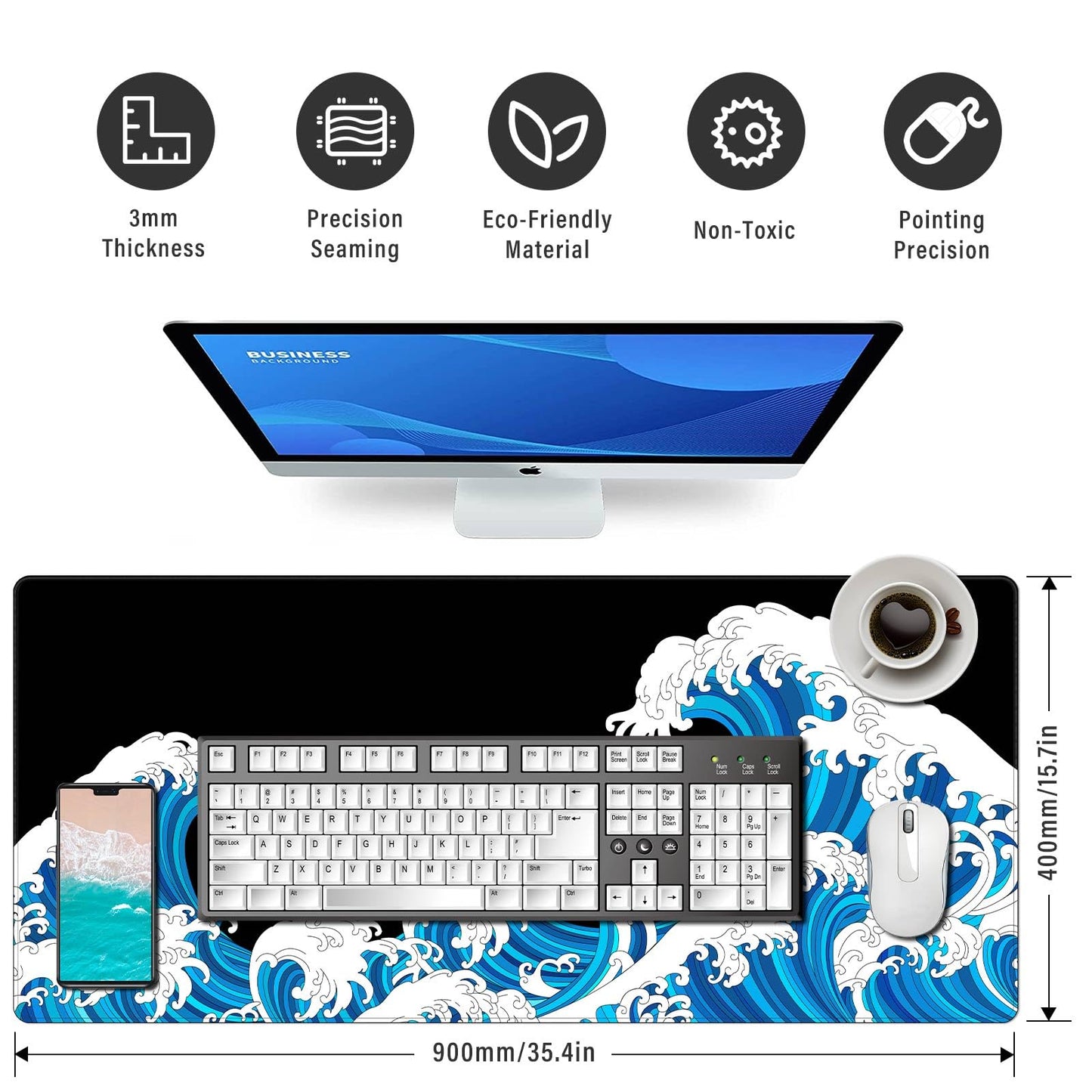 Anpollo Gaming Mouse Mat XXL 900 x 400 x 3 mm Non-Slip Desk Mat Table Mat Multifunctional Office Mouse Mat, Type 1
