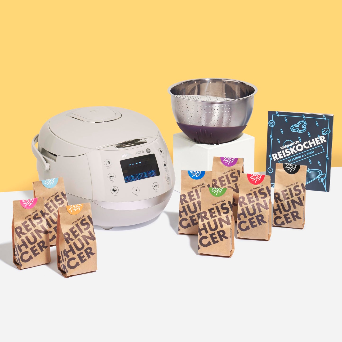 REISHUNGER Digitaler Reiskocher & Dampfgarer Grau | 1,5 L bis 8 Personen | Warmhaltefunktion, Timer & Premium Innentopf | Multikocher, 12 Programme, 7-Phasen-Technologie