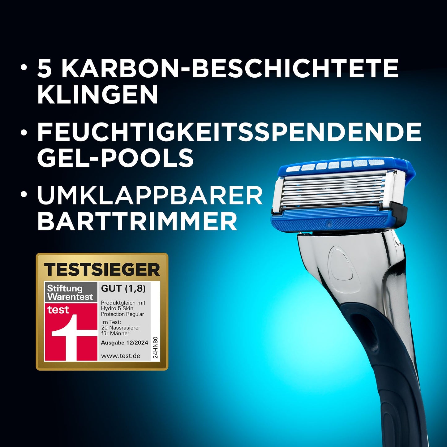 Wilkinson Sword - Hydro 5 Rasierer für Männer, Rasiergriff + 13 Rasierklingen, Feuchtigkeitsspendende Gel-Pools und umklappbarer Trimmer